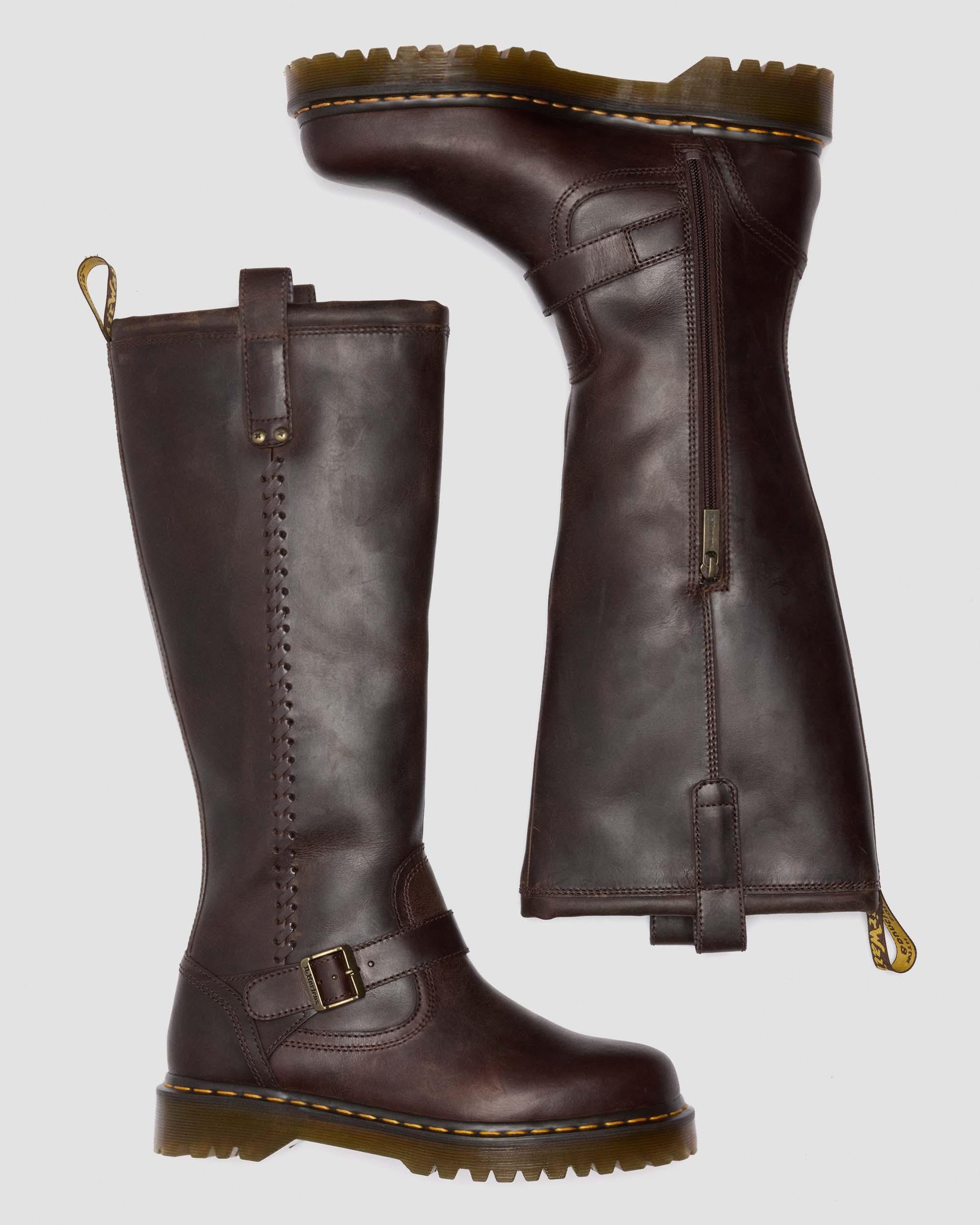 BIKER BOOTS ANISTONE HAUTES EN CUIR CRAZY HORSE  in Marron Foncé