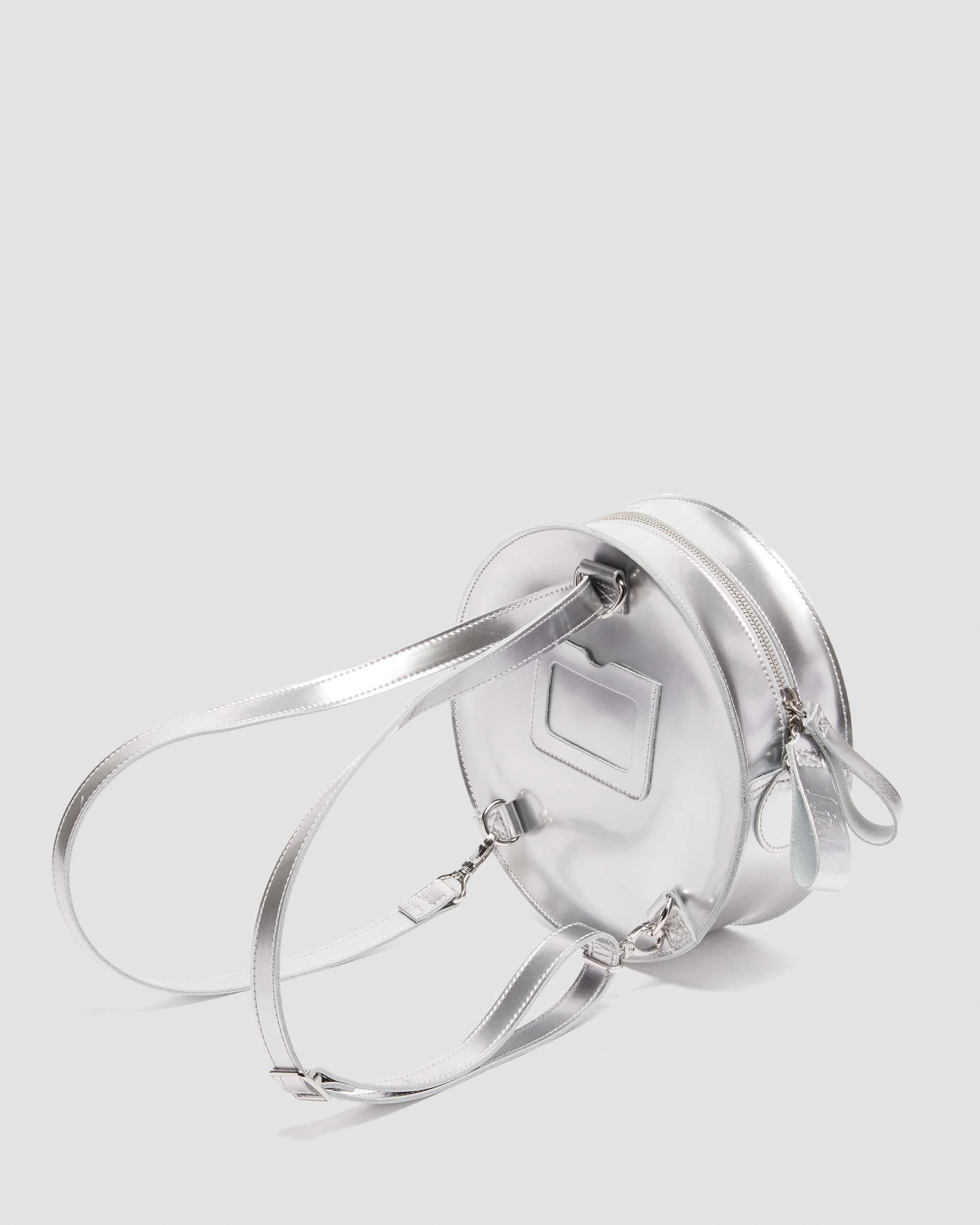 Metallic Round Backpack in Silver Metallic