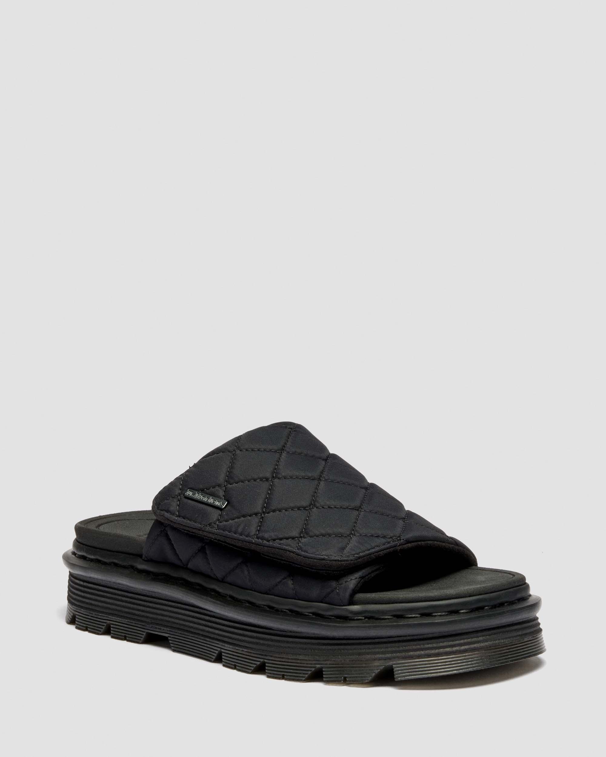Zebzag Quilted Canvas Platform Slides in BLACK