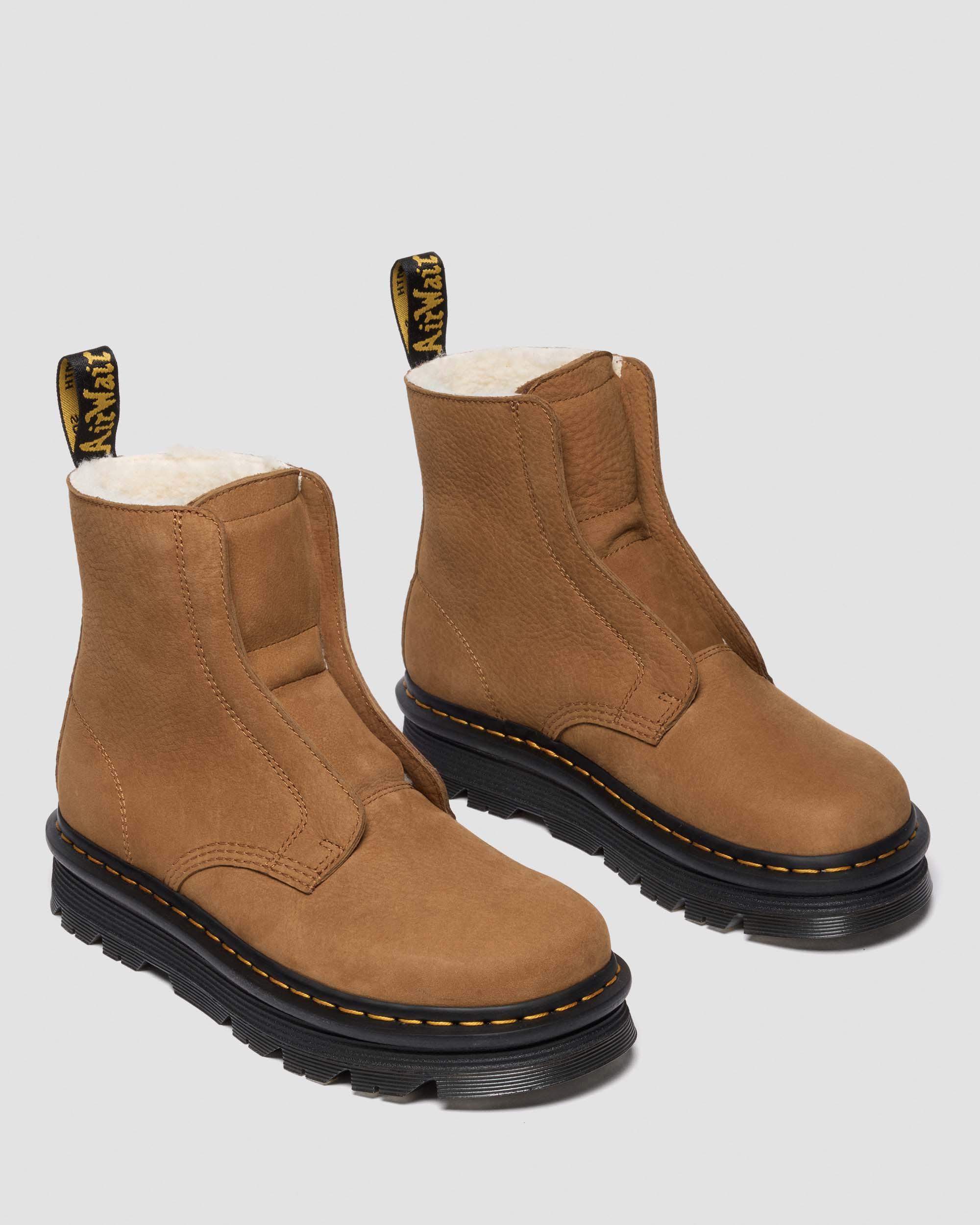 Dr. Martens Zebzag Laceless Warm Lined Slip On Nubuck Boots In Brown