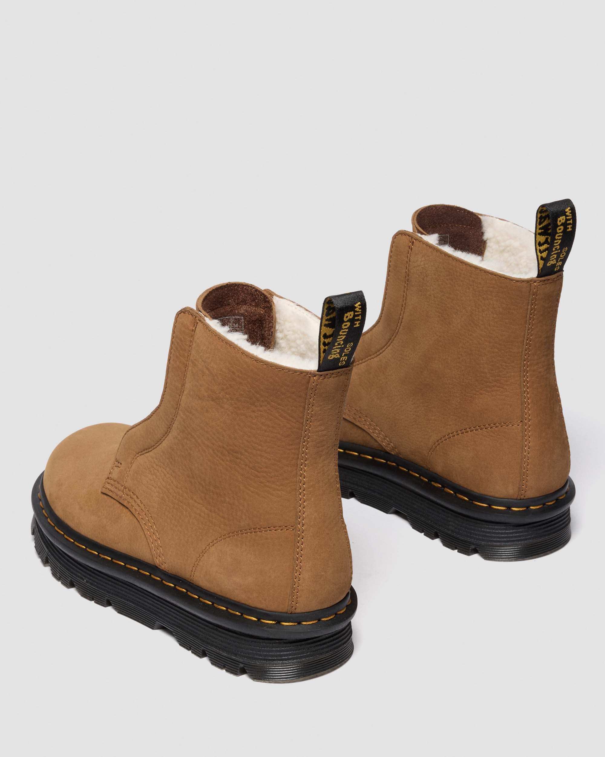 Dr. Martens Zebzag Laceless Warm Lined Slip On Nubuck Boots In Brown