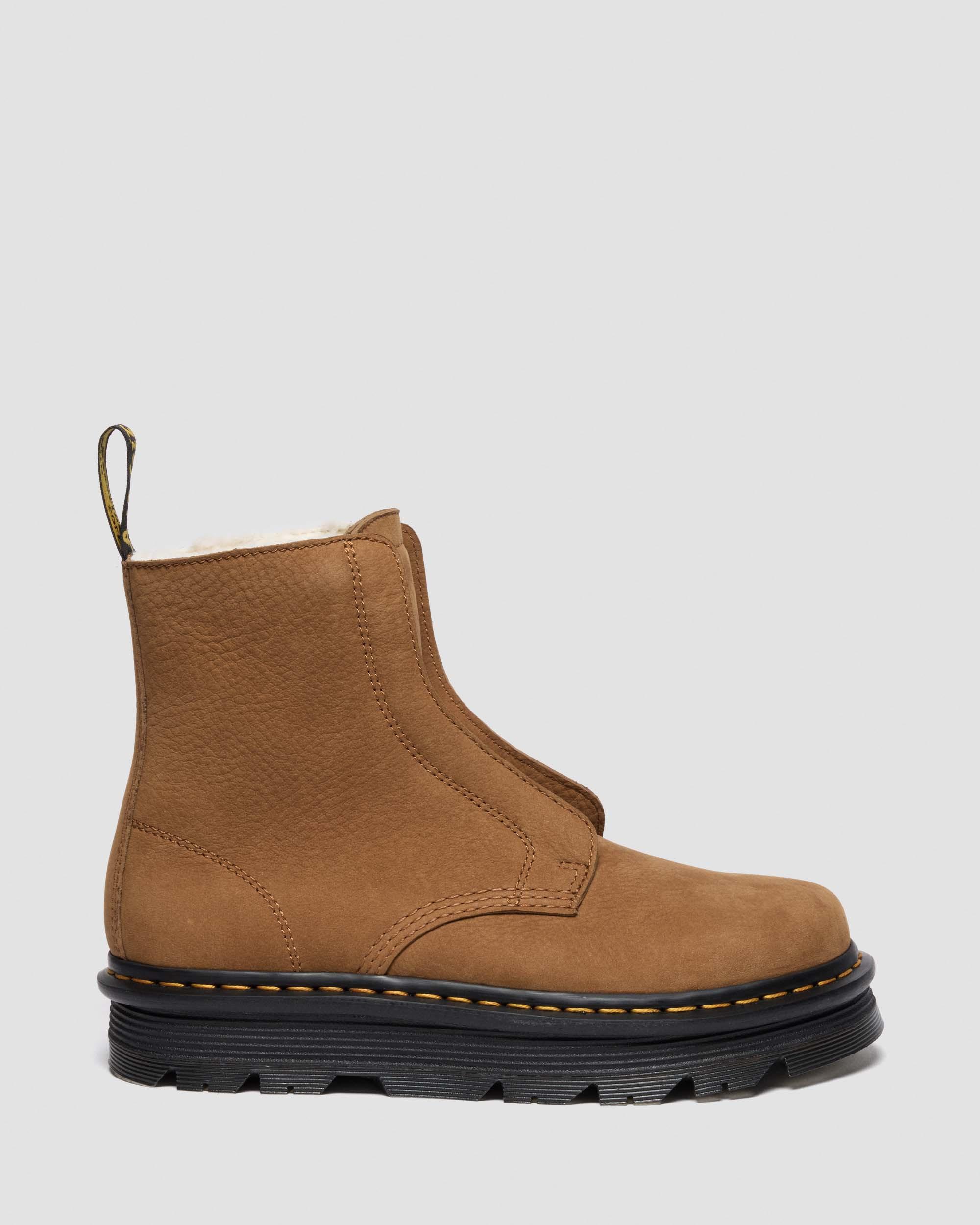 Dr. Martens Zebzag Laceless Warm Lined Slip On Nubuck Boots In Brown