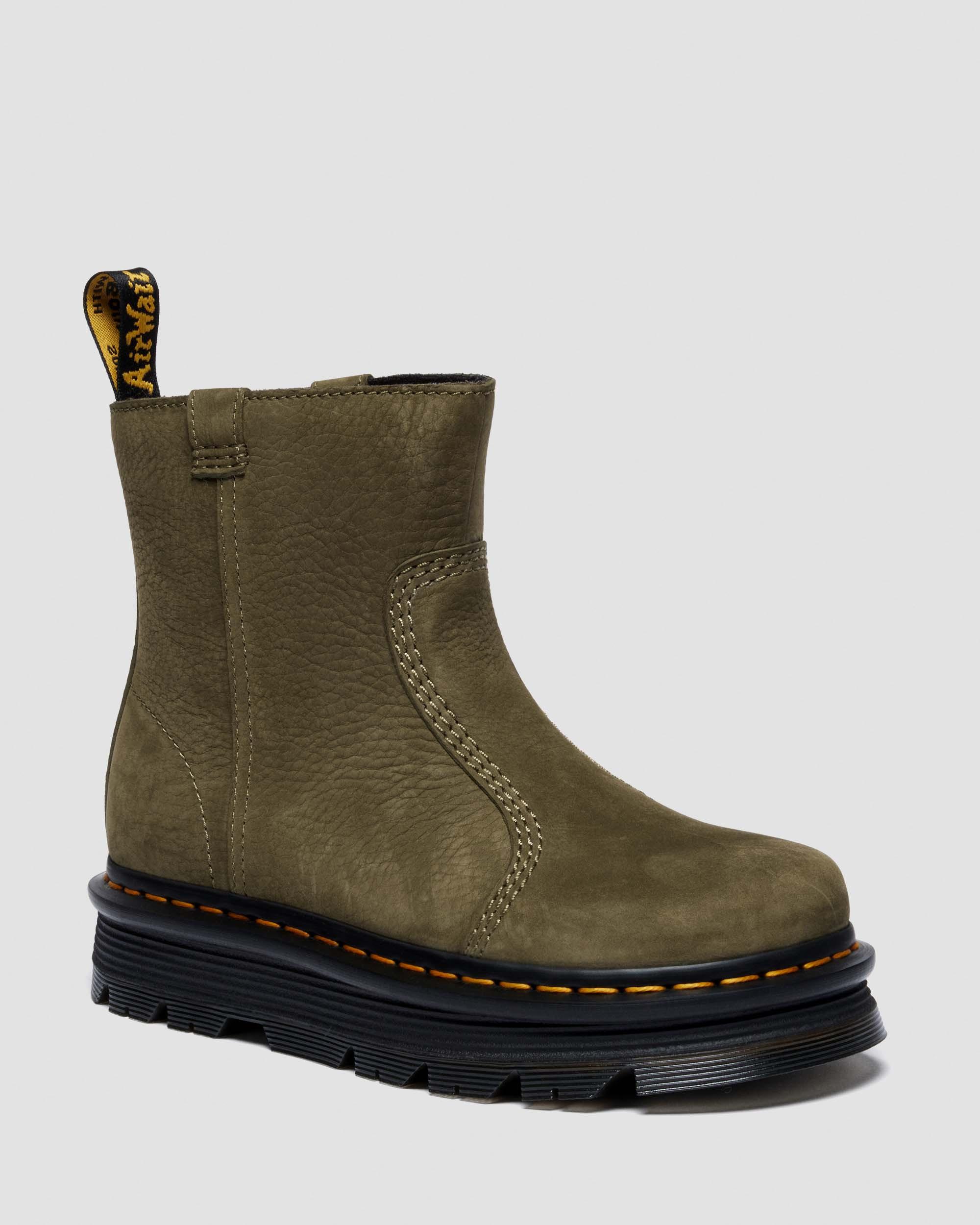 ZEBZAG RIGGER SLIP ON NUBUCK BOOTS in Olive Vert