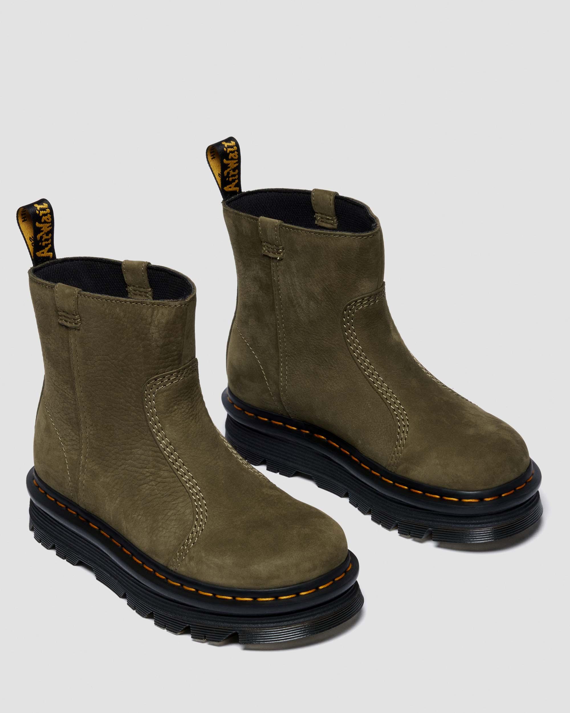 ZEBZAG RIGGER SLIP ON NUBUCK BOOTS in Olive Vert