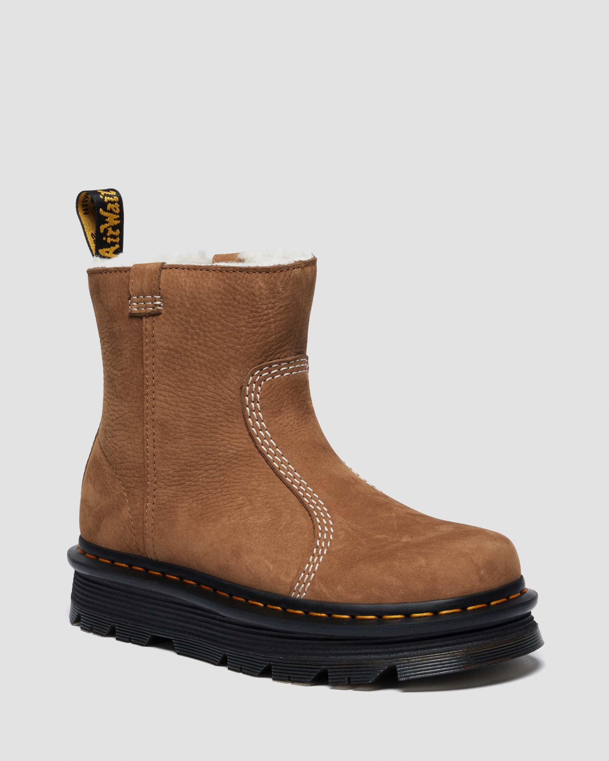 Dr. Martens Zebzag Rigger Warm Lined Slip On Nubuck Boots In Brown