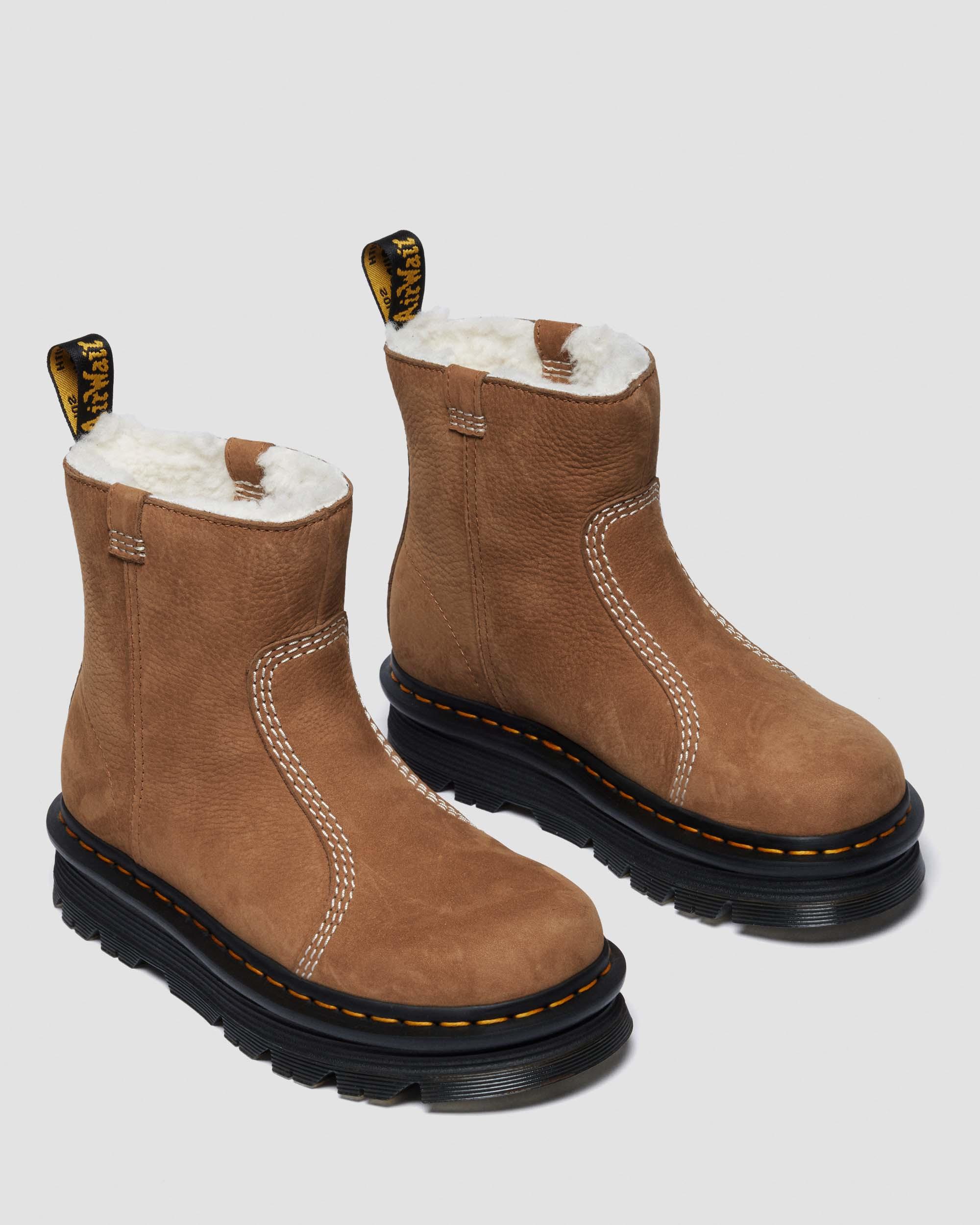 Dr. Martens Zebzag Rigger Warm Lined Slip On Nubuck Boots In Brown