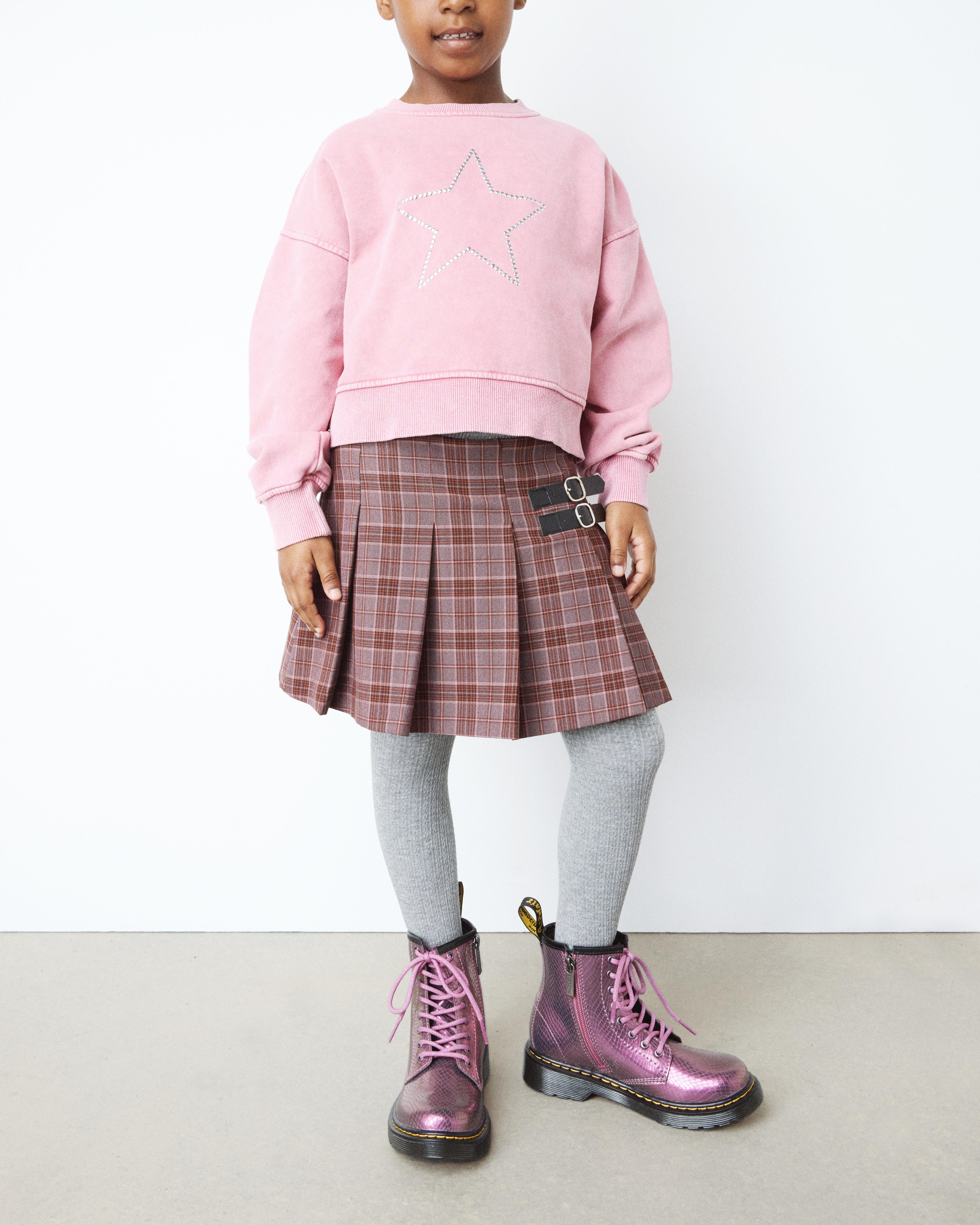 Botas 1460 de piel iridiscente con efecto serpiente para junior in Rosa Multi