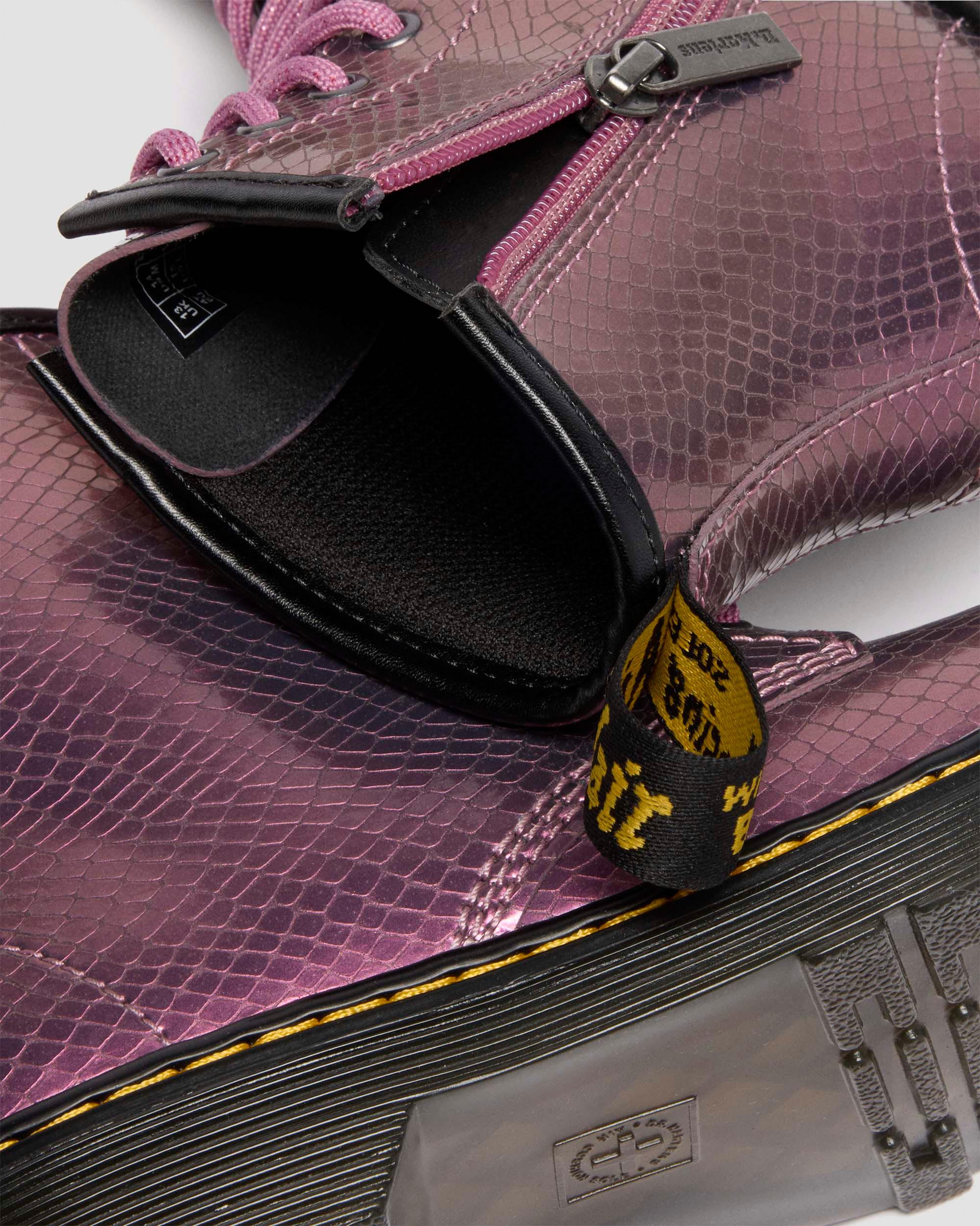 Botas 1460 de piel iridiscente con efecto serpiente para junior in Rosa Multi