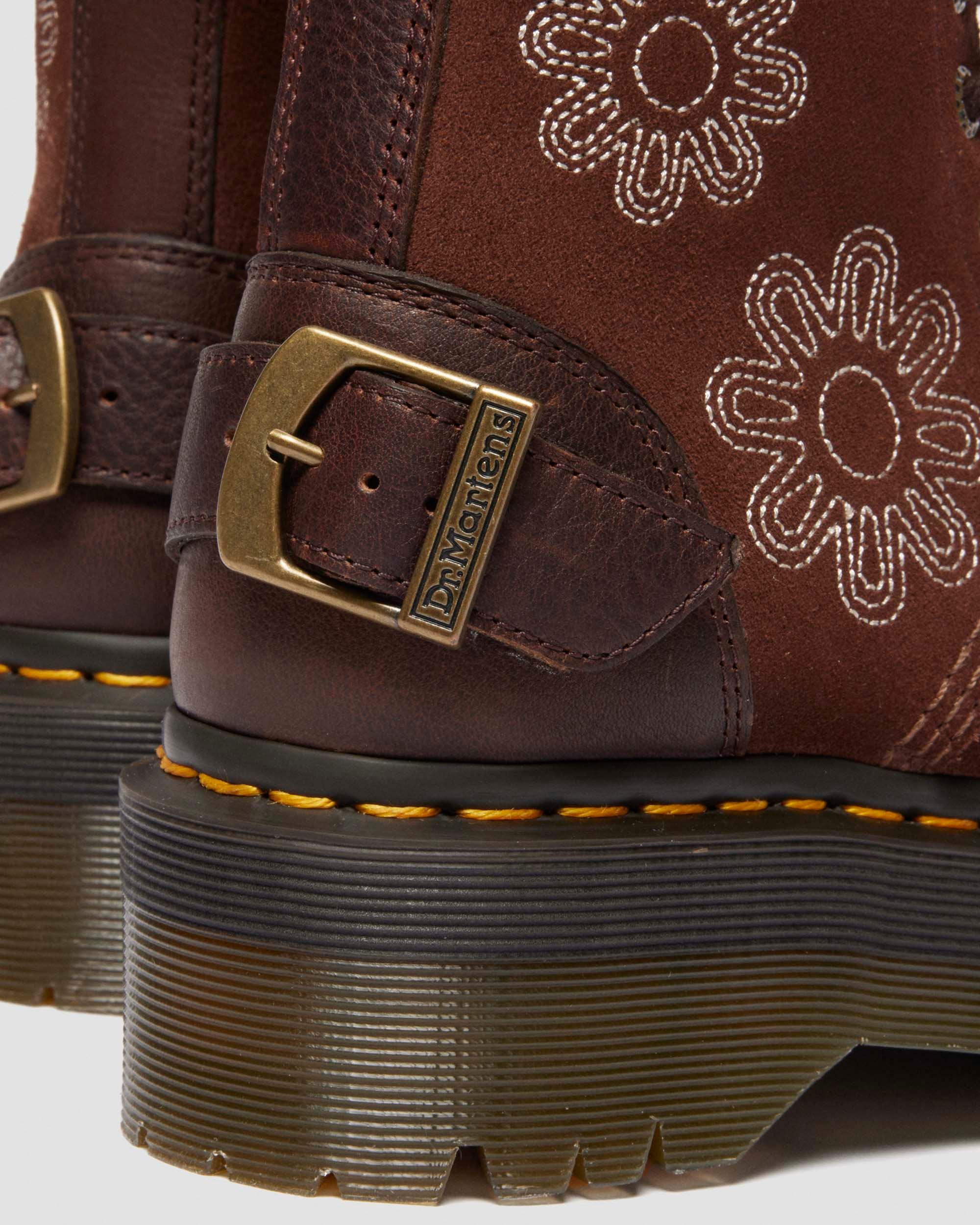 1B99 Dunnet Flower suede platform boots in Dark Brown