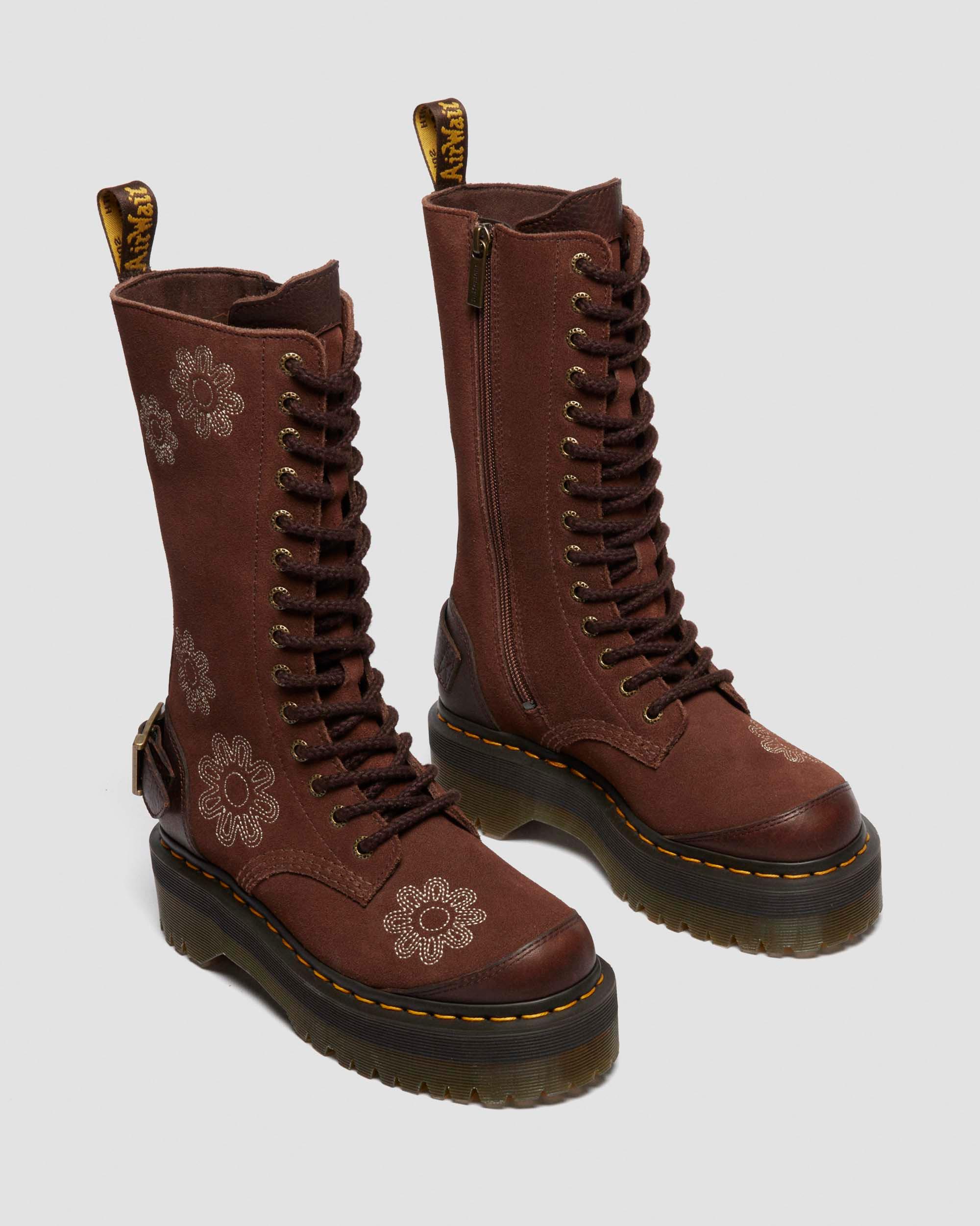 1B99 Dunnet Flower suede platform boots in Dark Brown