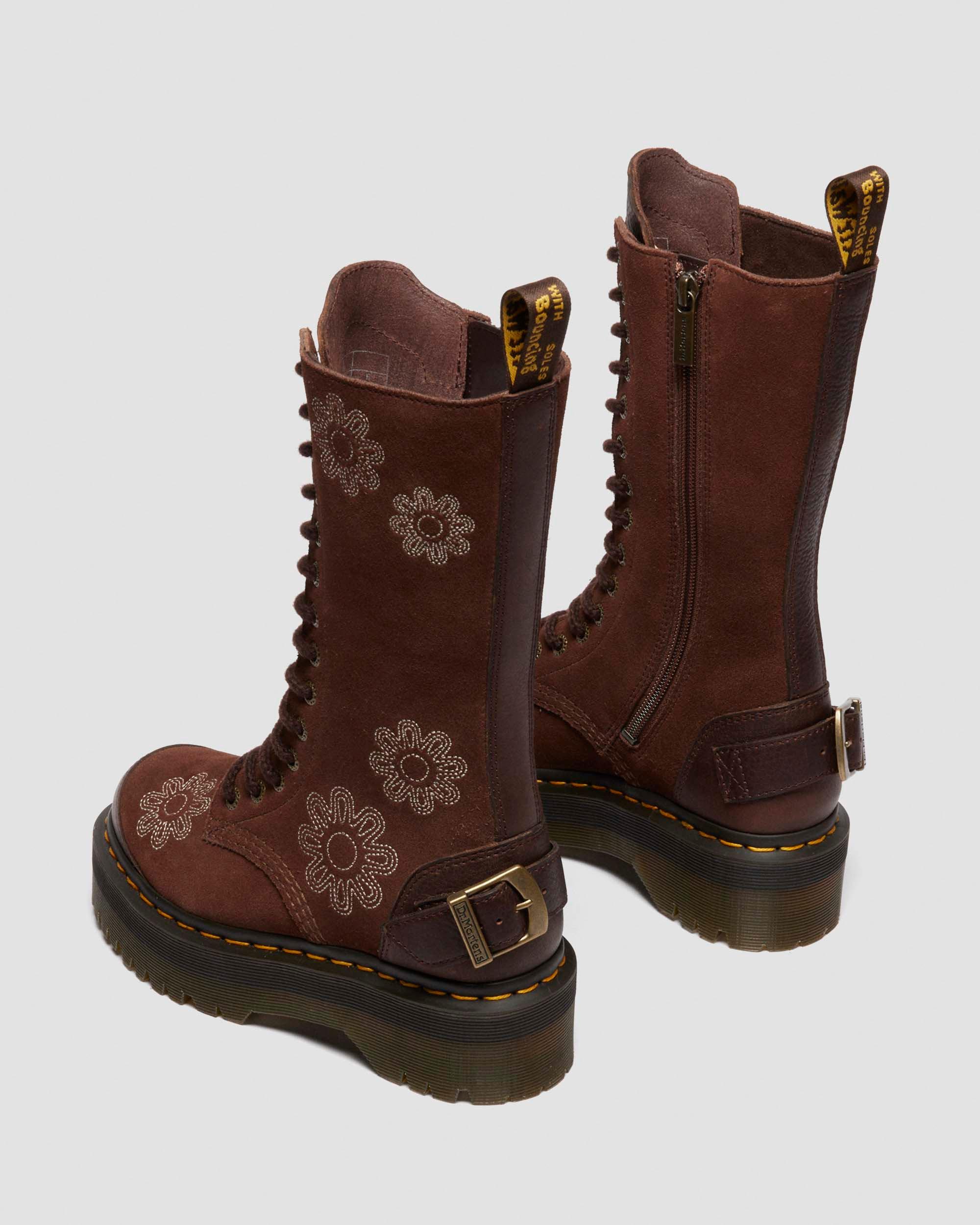 1B99 Dunnet Flower suede platform boots in Dark Brown