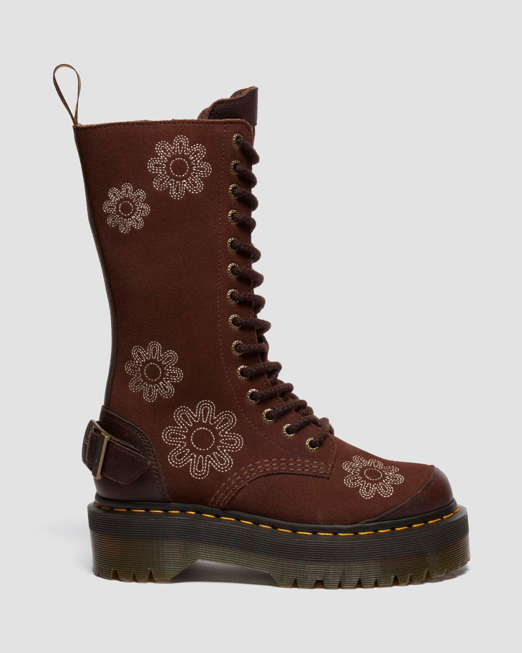 1B99 Dunnet Flower suede platform boots in Dark Brown | Dr