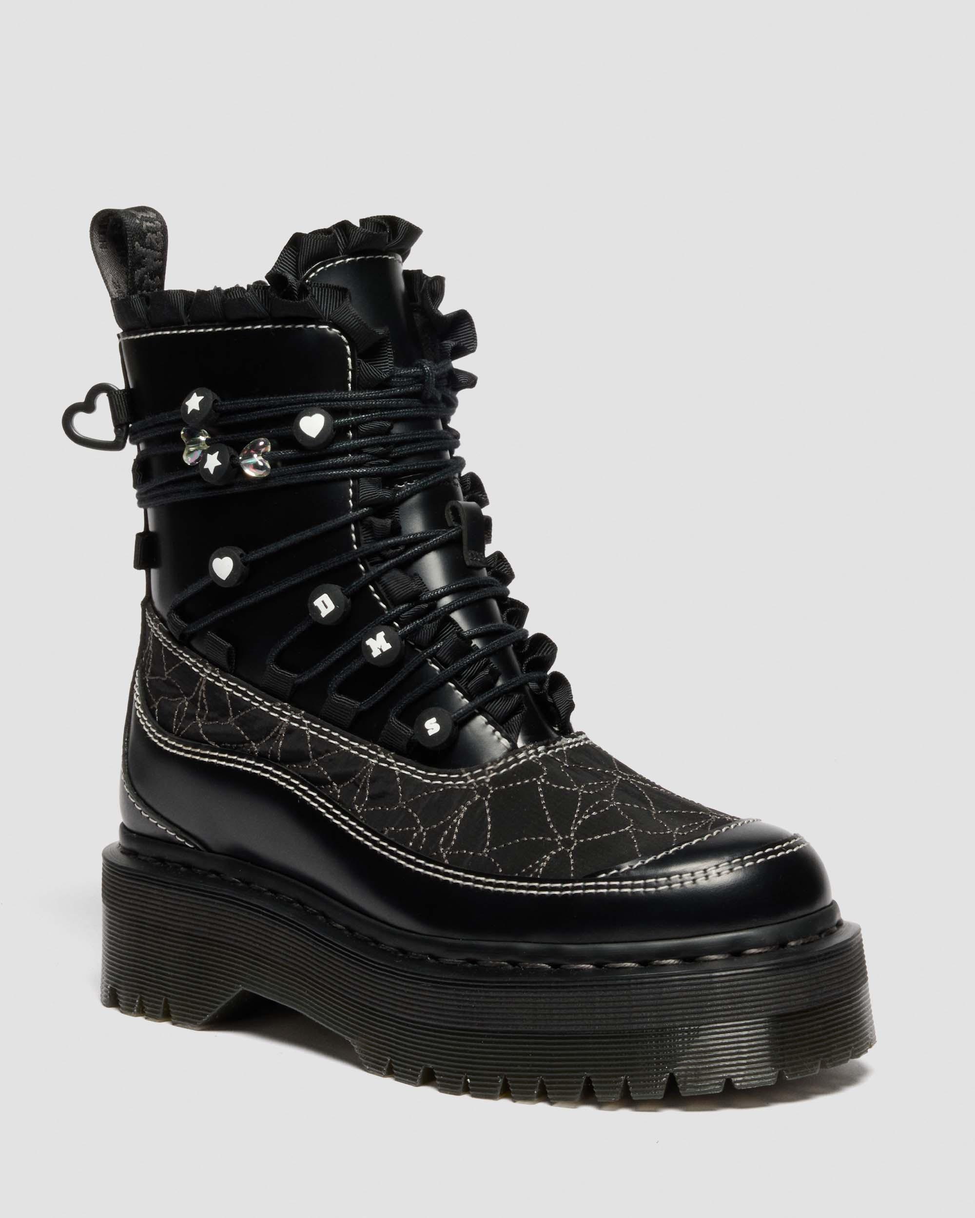 Dr. Martens Jadon Frill Smooth Leather Platform Boots In Black