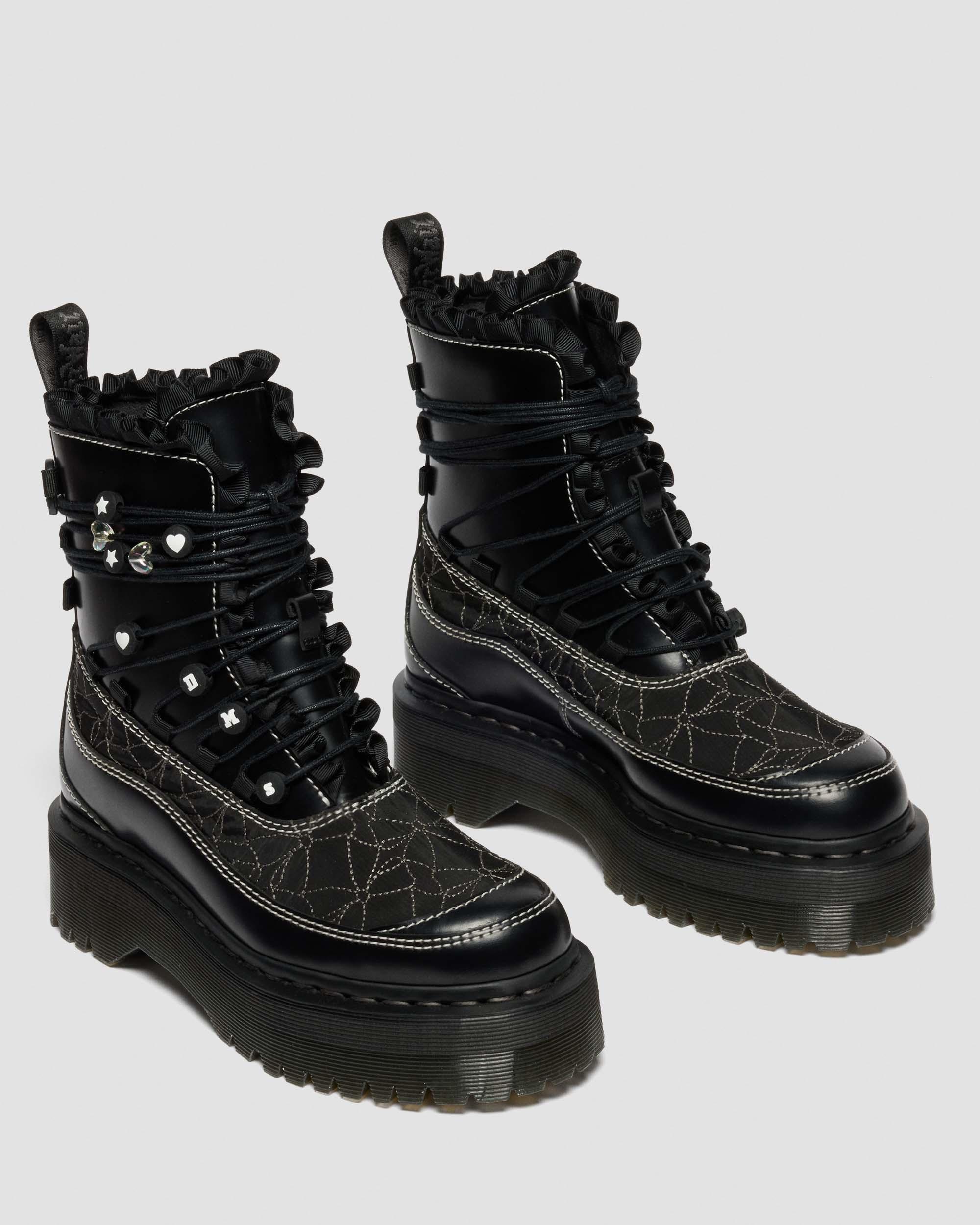 Dr. Martens Jadon Frill Smooth Leather Platform Boots In Black