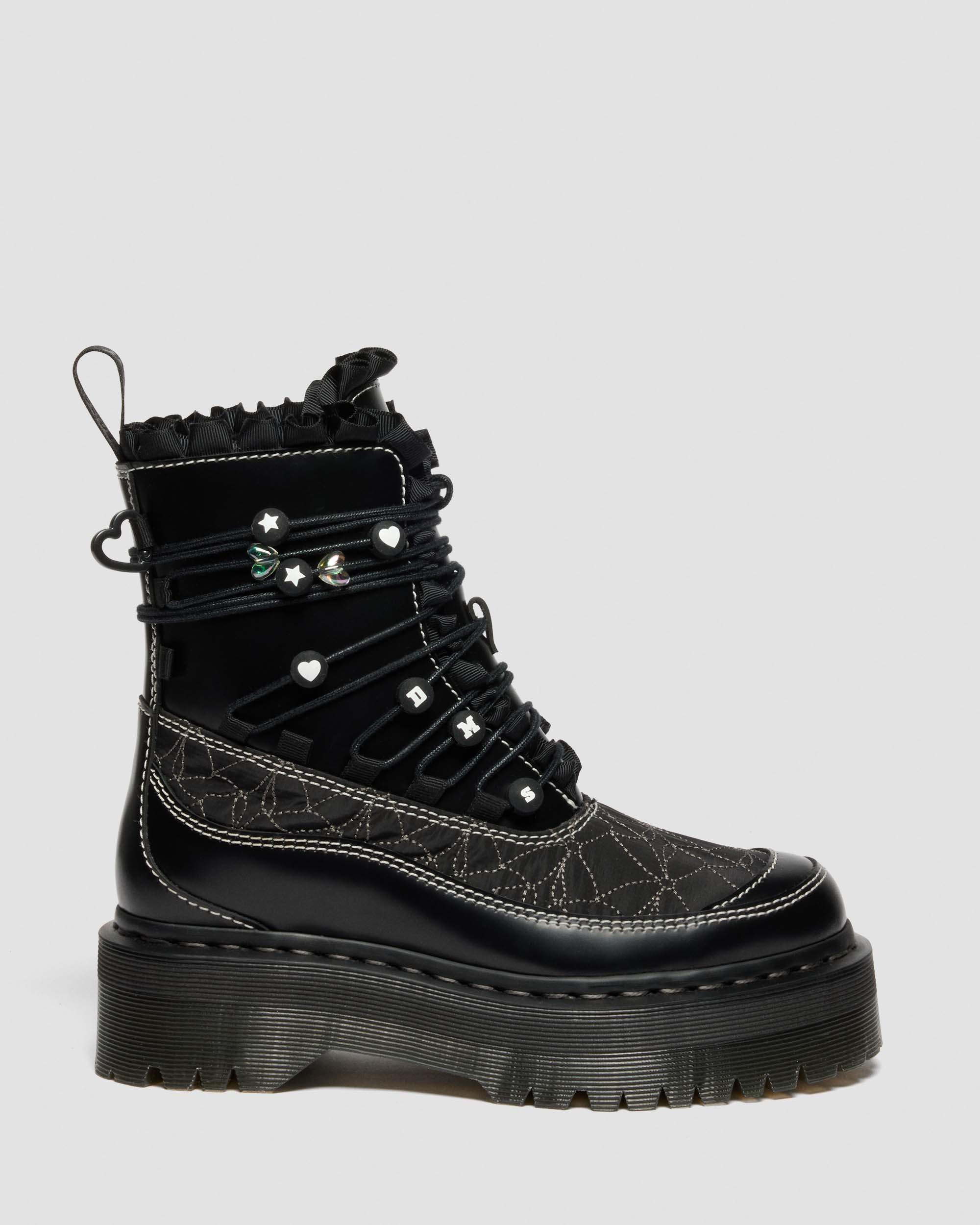 Dr. Martens Jadon Frill Smooth Leather Platform Boots In Black