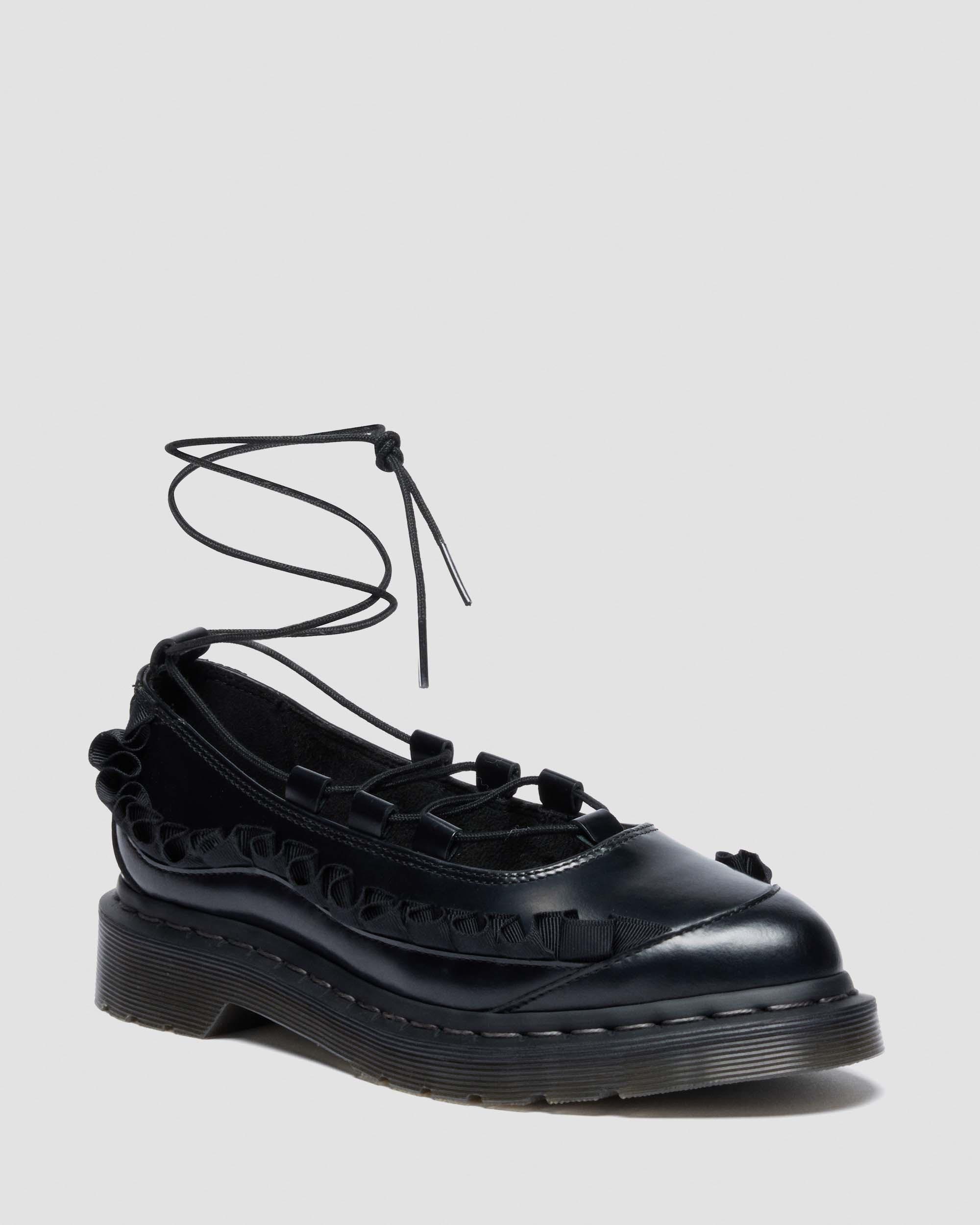 ELPHIE II FRILL LEATHER BALLET FLATS in BLACK | Dr. Martens™