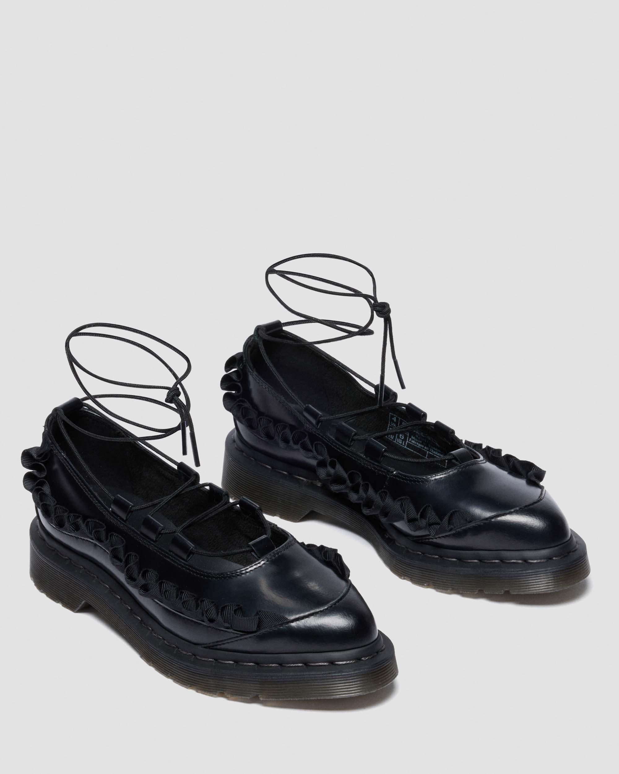 ELPHIE II FRILL LEATHER BALLET FLATS in BLACK | Dr. Martens™