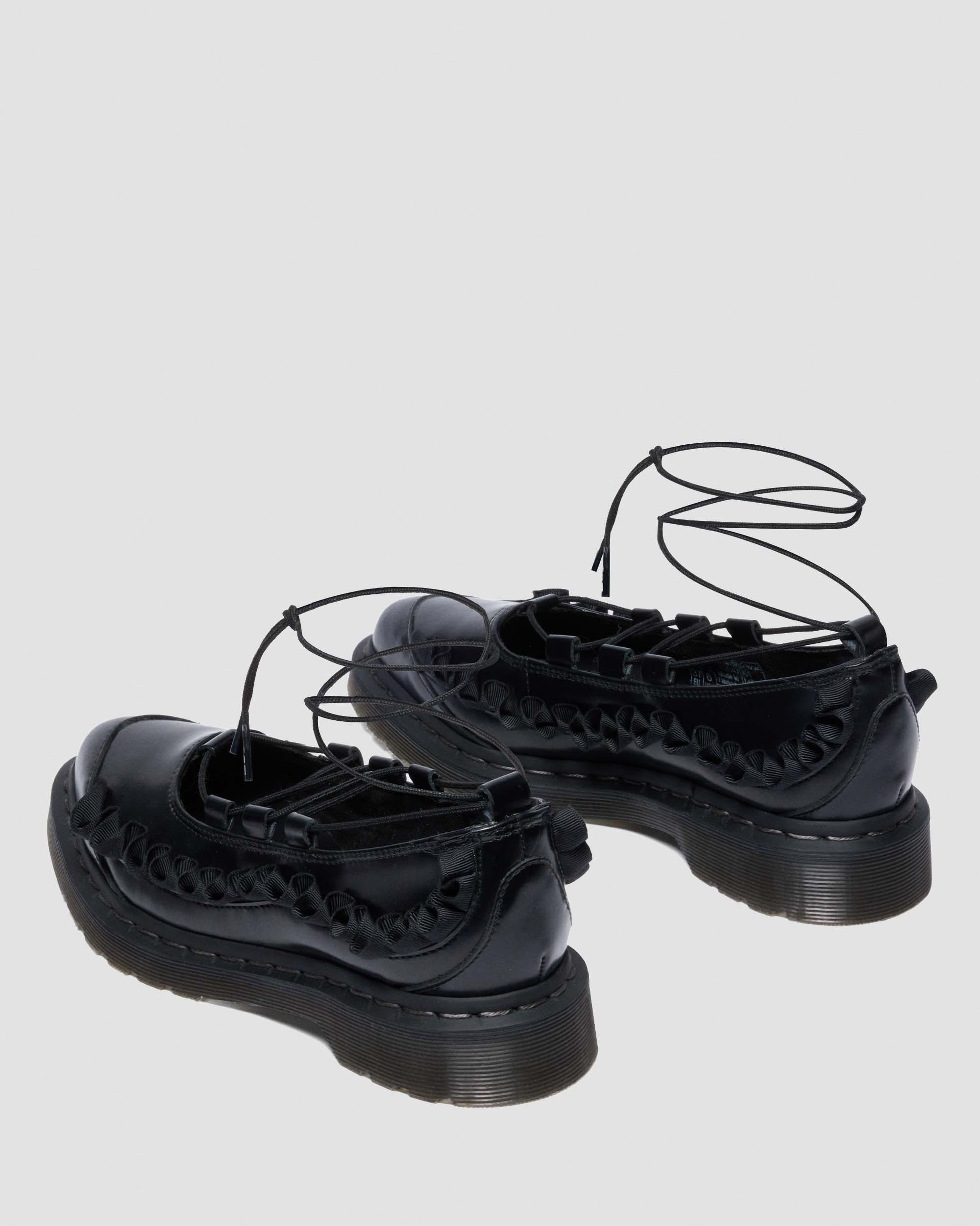 ELPHIE II FRILL LEATHER BALLET FLATS in Black