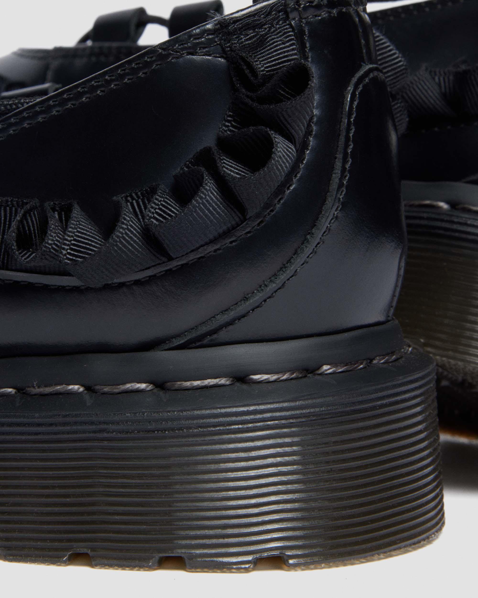 ELPHIE II FRILL LEATHER BALLET FLATS in Black