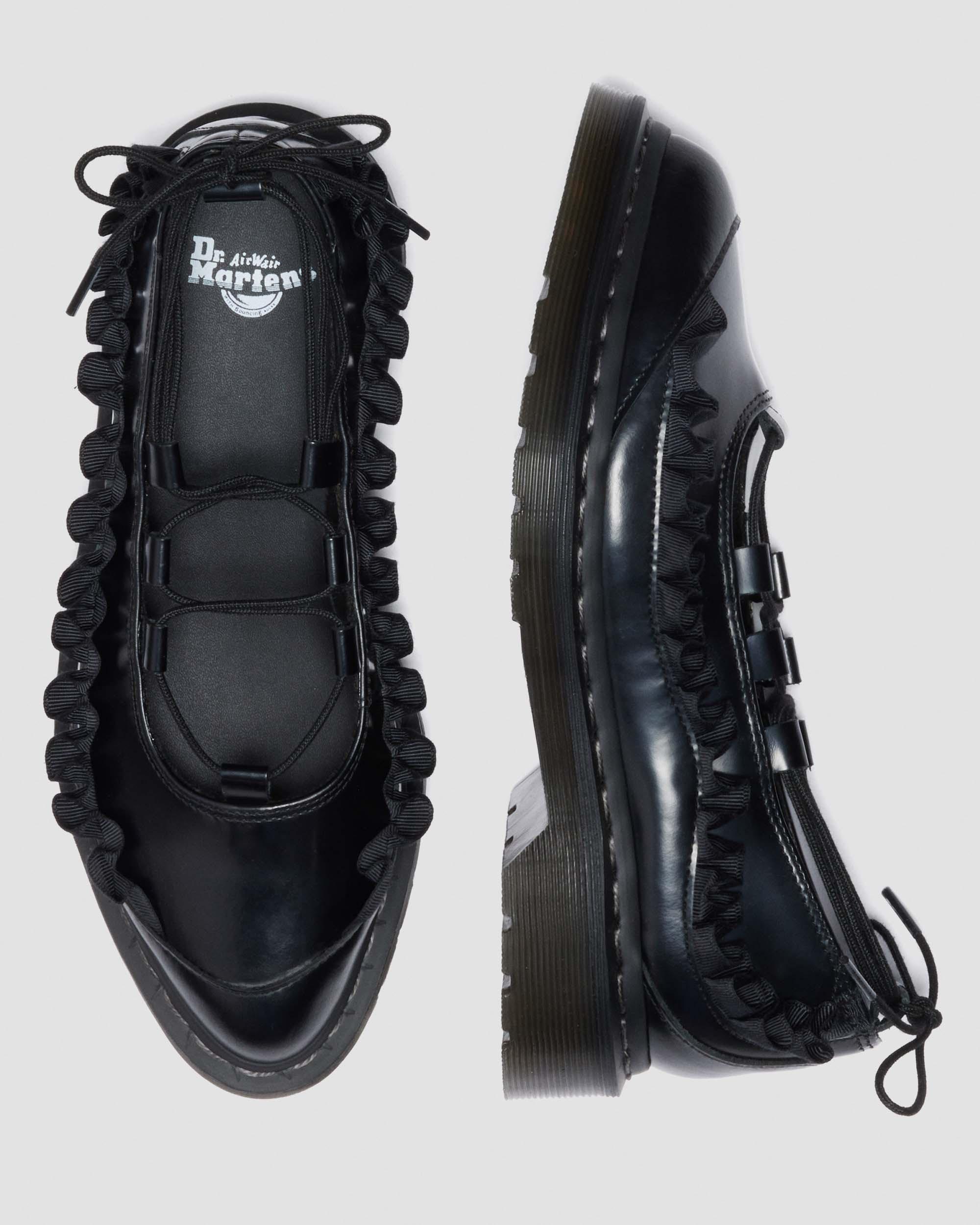 ELPHIE II FRILL LEATHER BALLET FLATS in Black