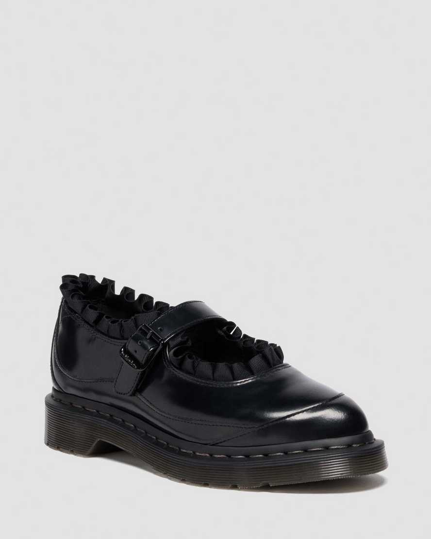 Dr. Martens Elphie Mary Jane Frill Leather Shoes In Black