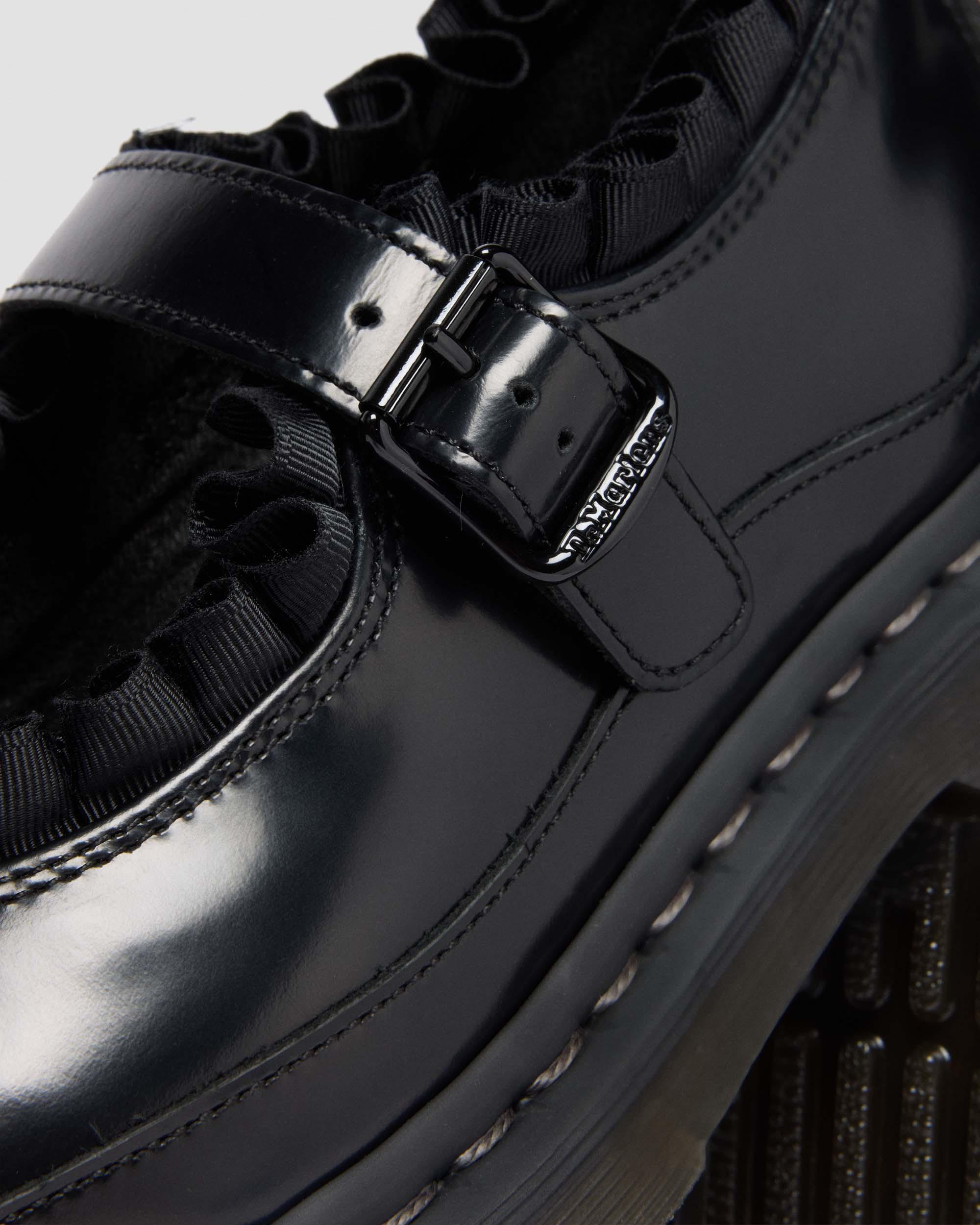 ELPHIE MARY JANE FRILL LEATHER SHOES in BLACK | Dr. Martens™
