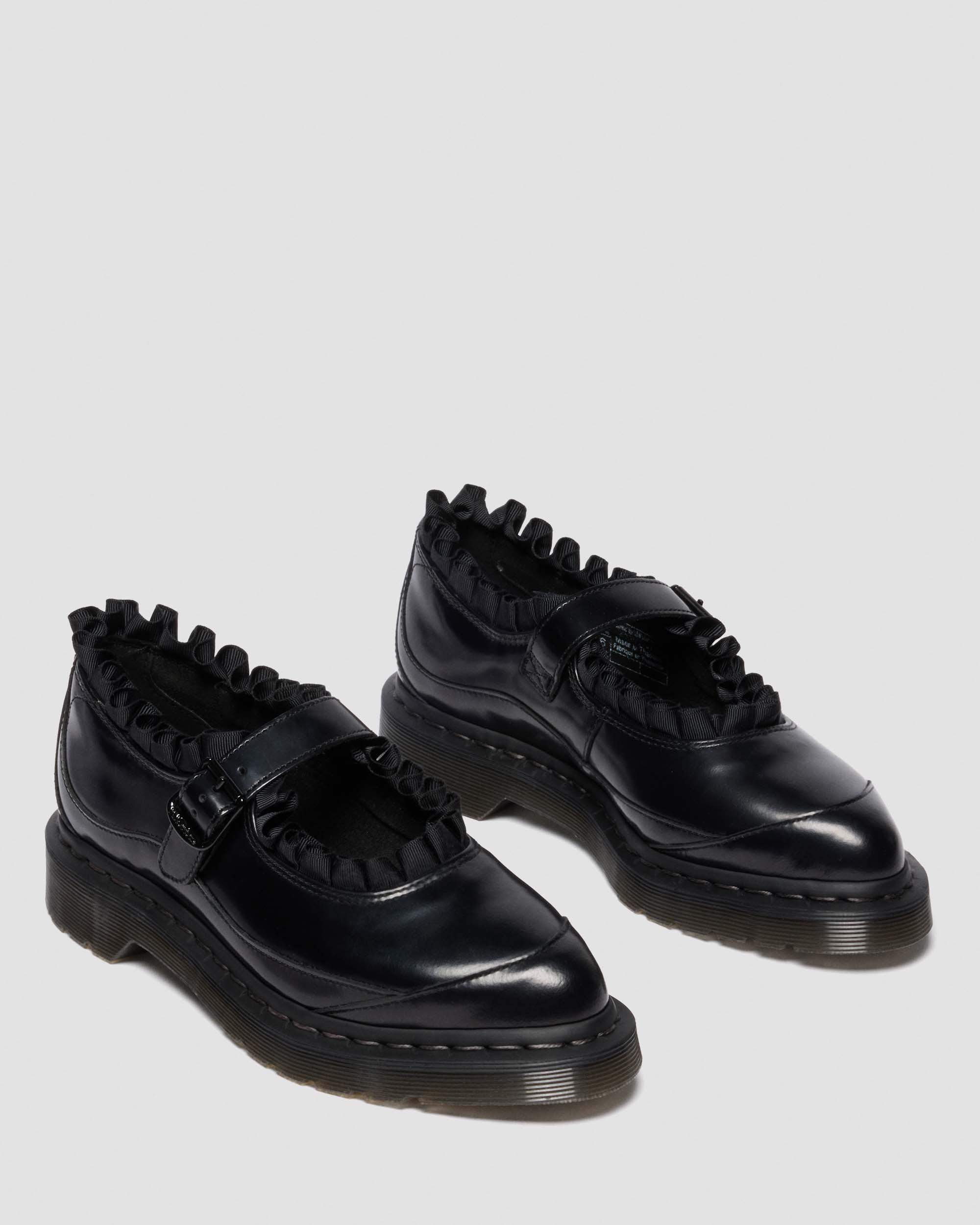 ELPHIE MARY JANE FRILL LEATHER SHOES in BLACK | Dr. Martens™