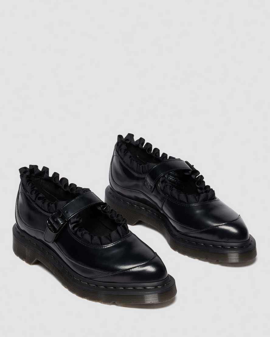 Dr. Martens Elphie Mary Jane Frill Leather Shoes In Black