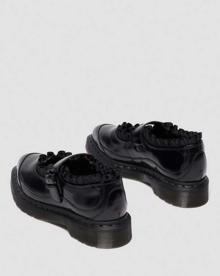 Dr. Martens Elphie Mary Jane Frill Leather Shoes In Black