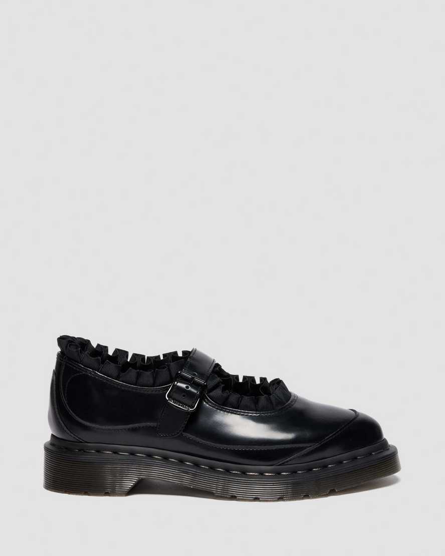 Dr. Martens Elphie Mary Jane Frill Leather Shoes In Black