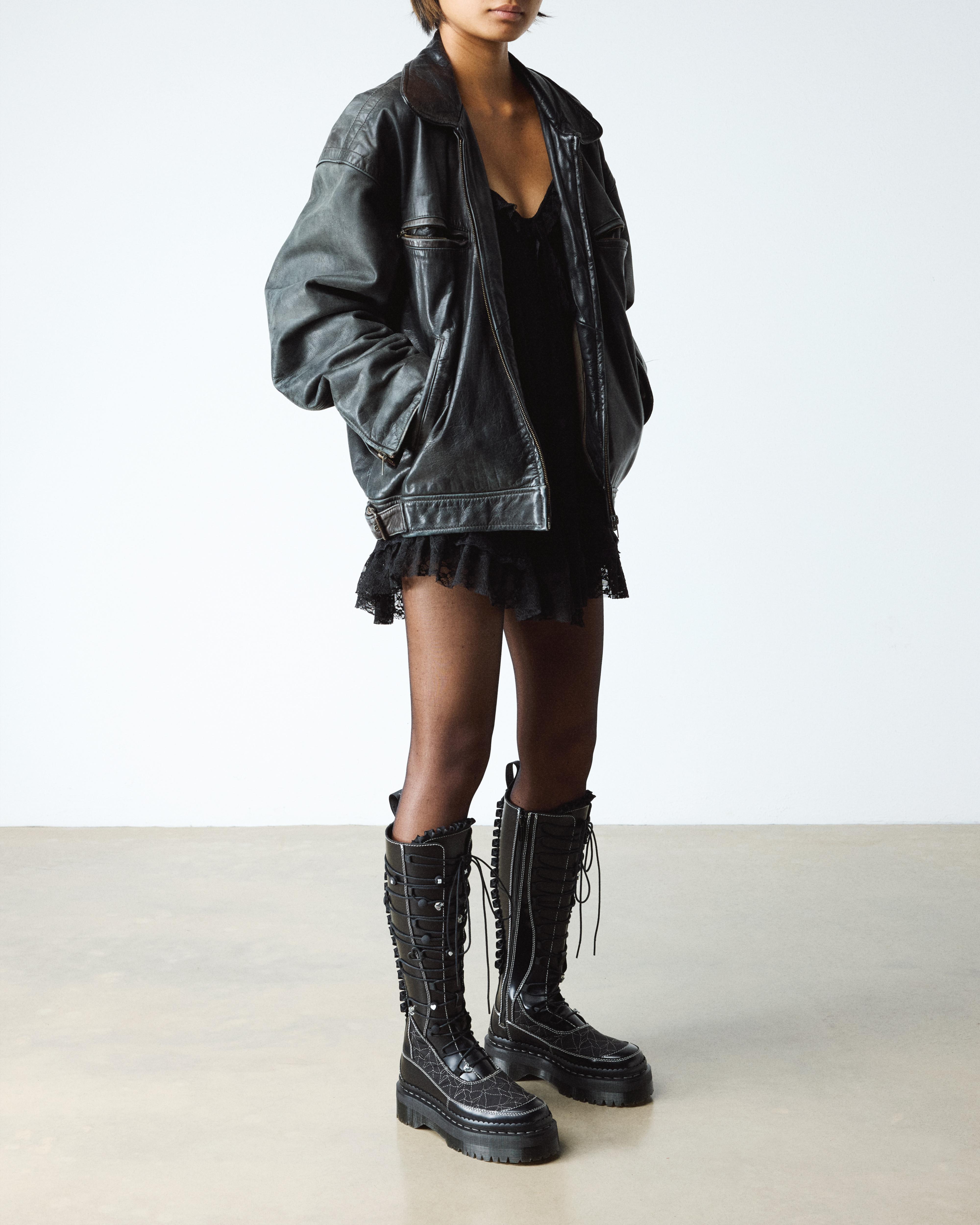 XTRM Frill Leren Platformlaarzen in Zwart