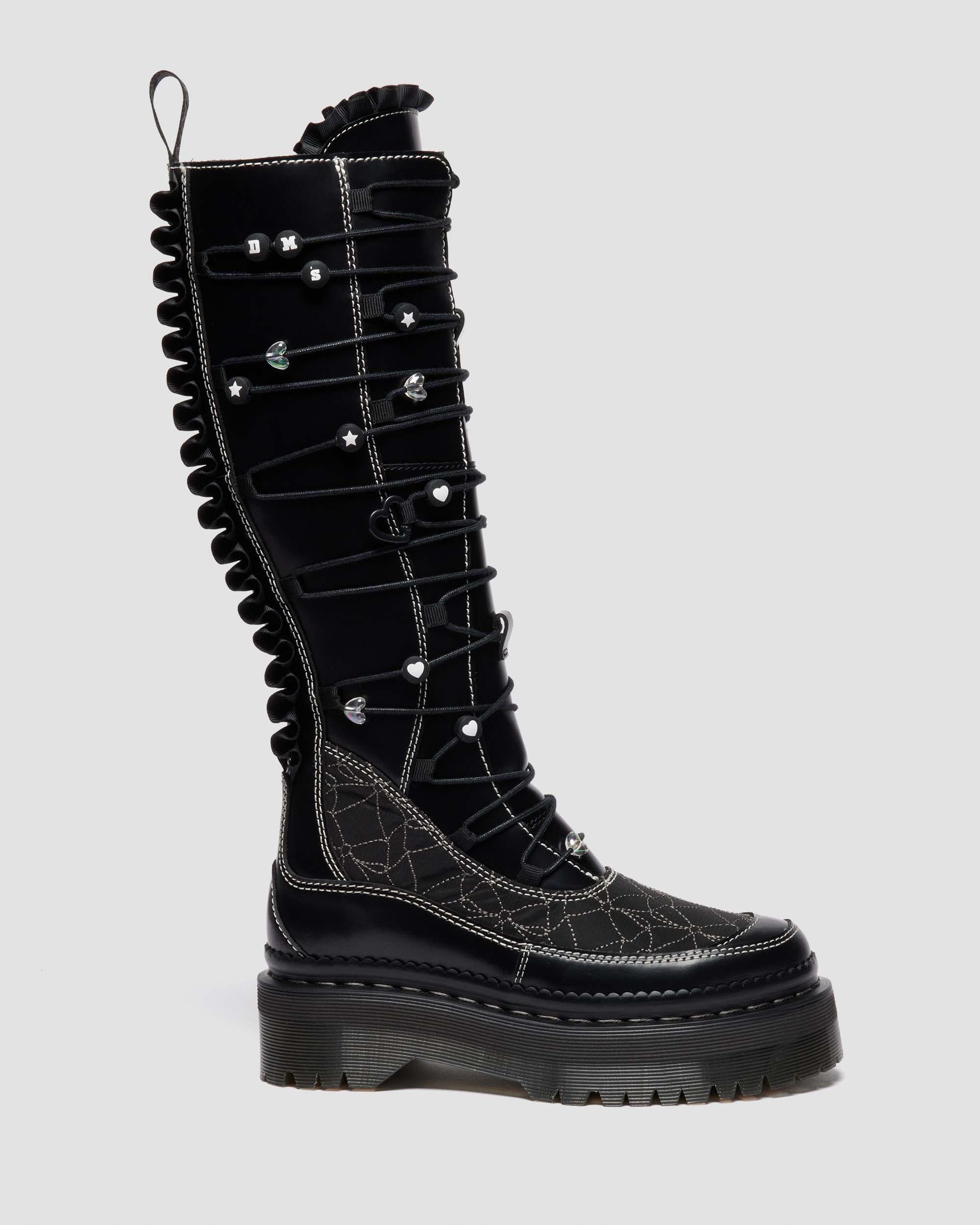 XTRM Frill Leren Platformlaarzen in Zwart