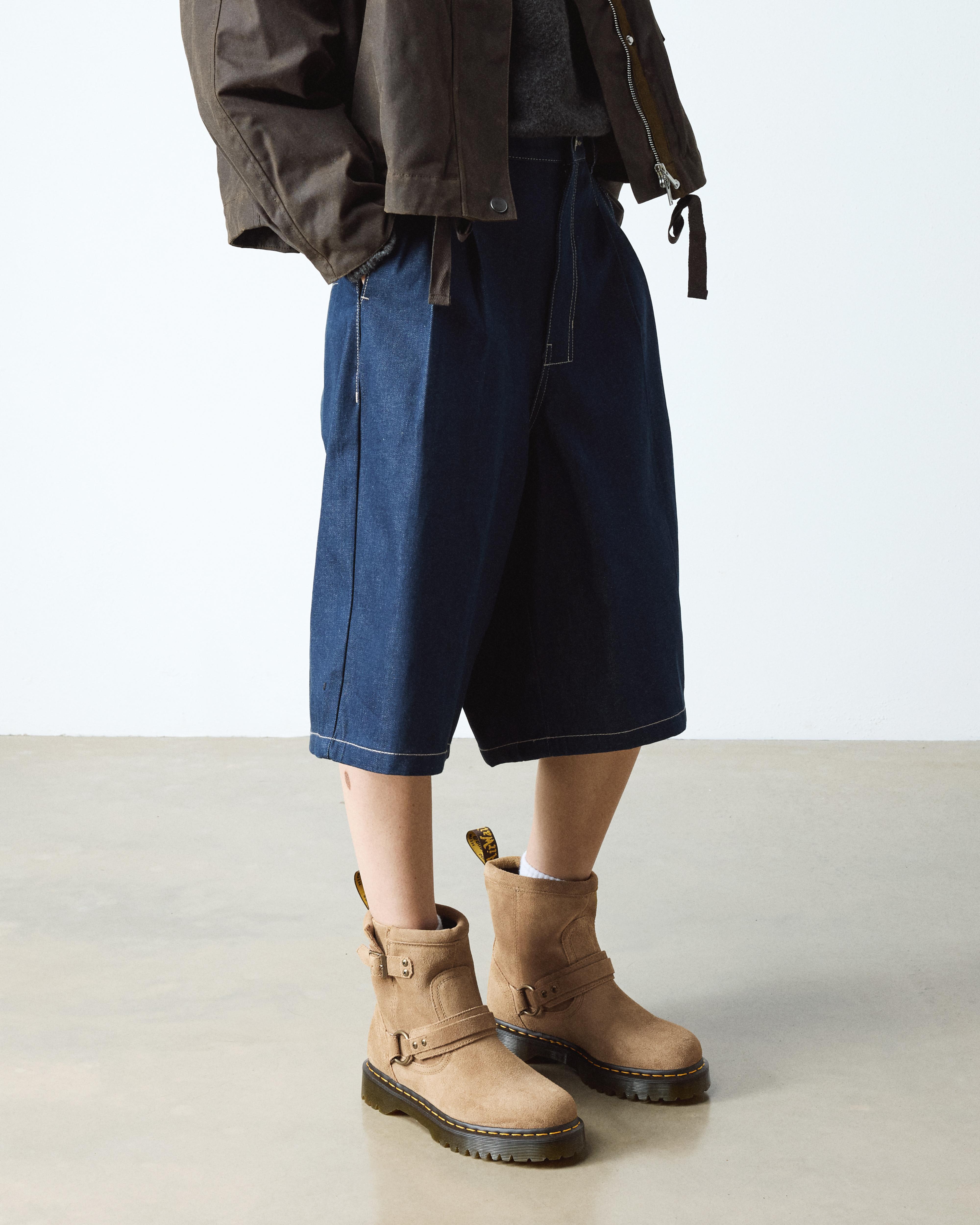 Dr. Martens Anistone Harness Suede Biker Boots In Brown