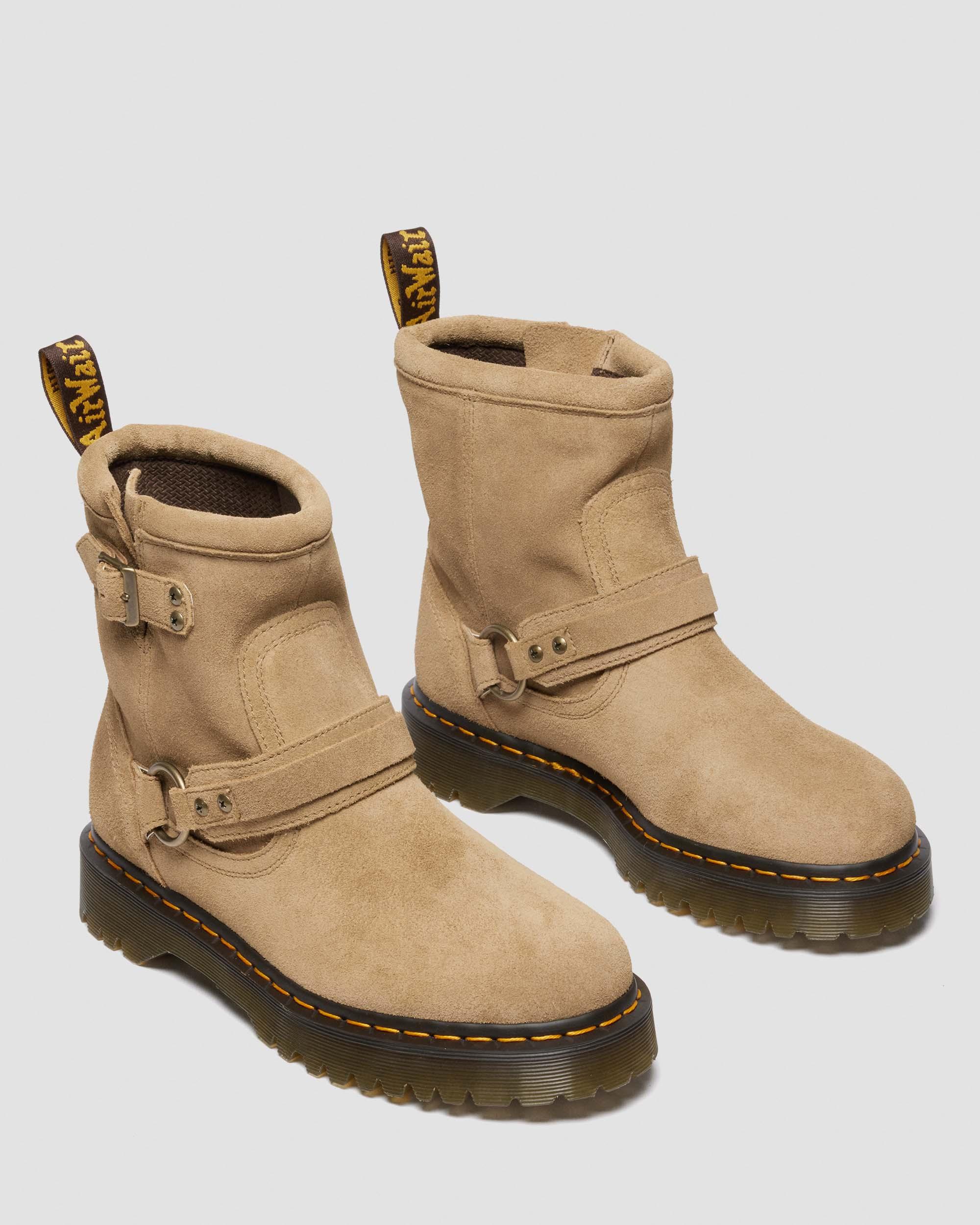 Anistone Harness Suede Biker Boots in SAVANNAH TAN | Dr. Martens™
