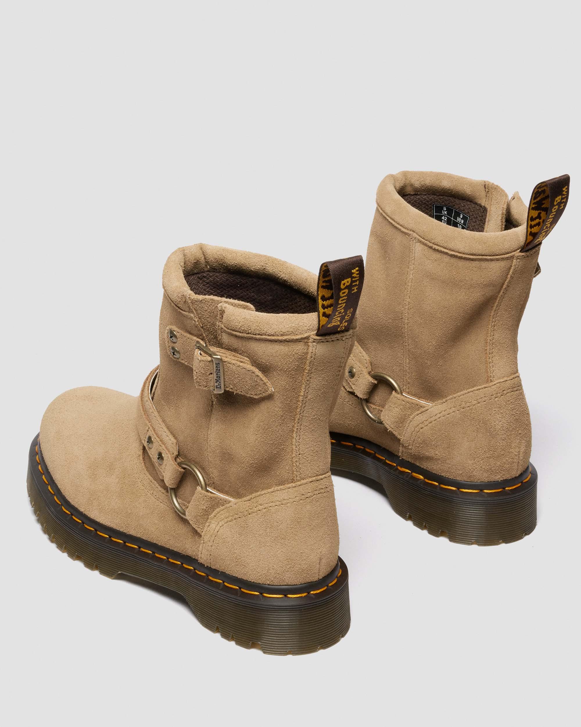 Dr. Martens Anistone Harness Suede Biker Boots In Brown