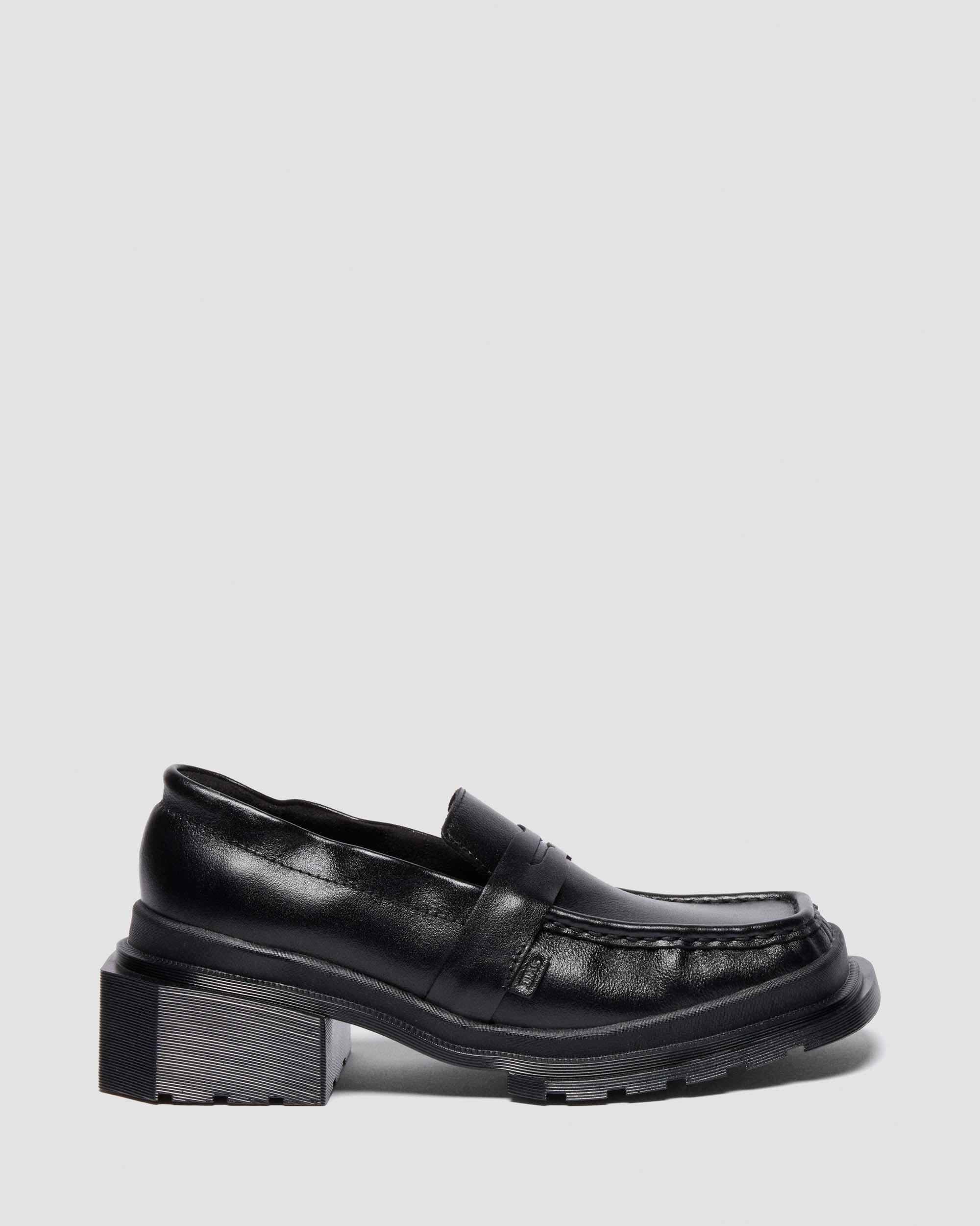 MAYBOLE SQUARE TOE RUCHED LEATHER LOAFERS in Black