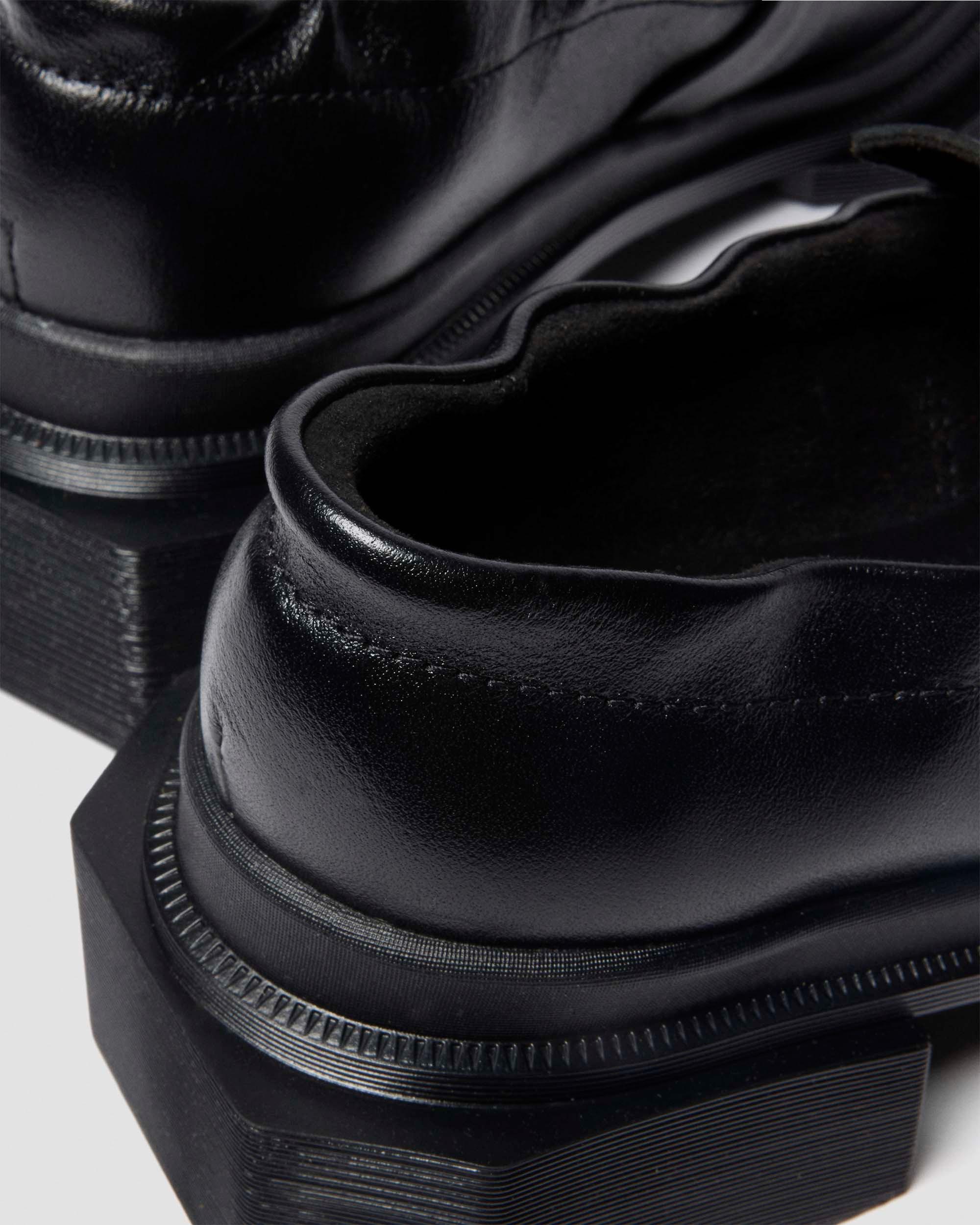 MAYBOLE SQUARE TOE RUCHED LEATHER LOAFERS in Black