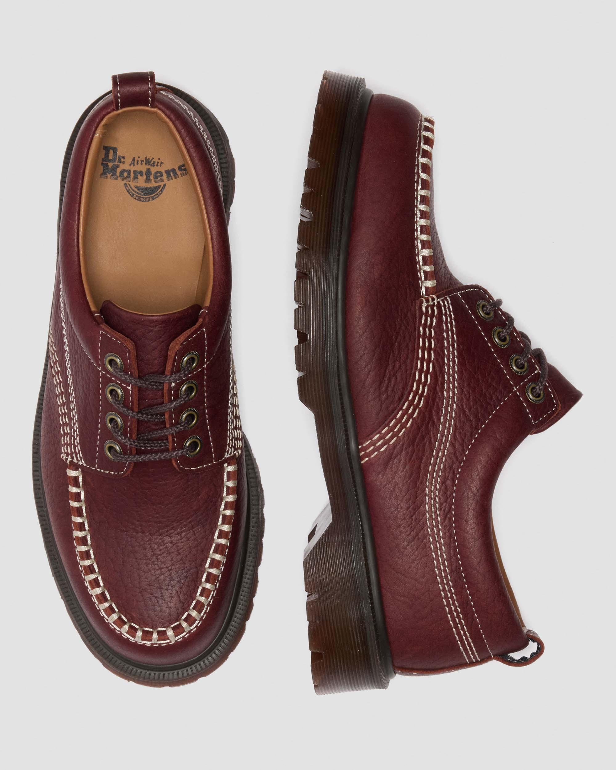 LOWELL WILD GRAIN LEATHER MOC TOE SHOES in Red | Dr. Martens