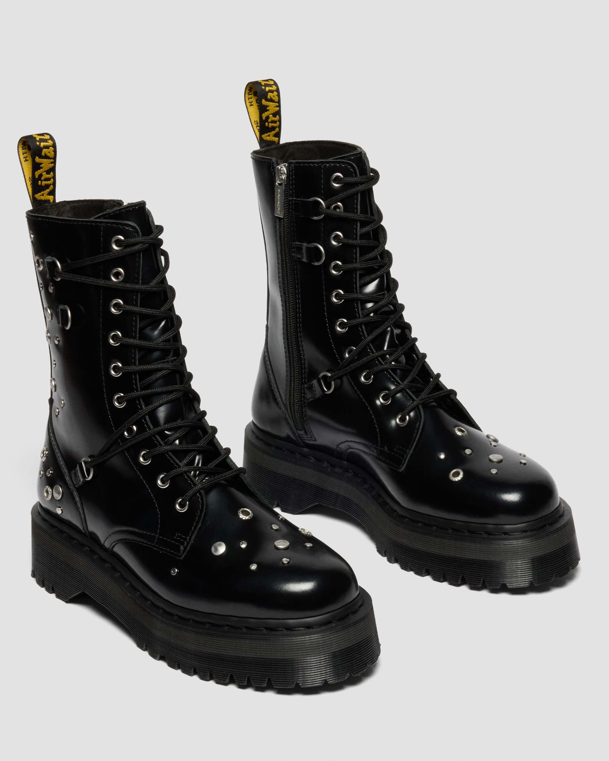 JADON HI STUDDED BUTTERO LEATHER PLATFORM BOOTS in Black