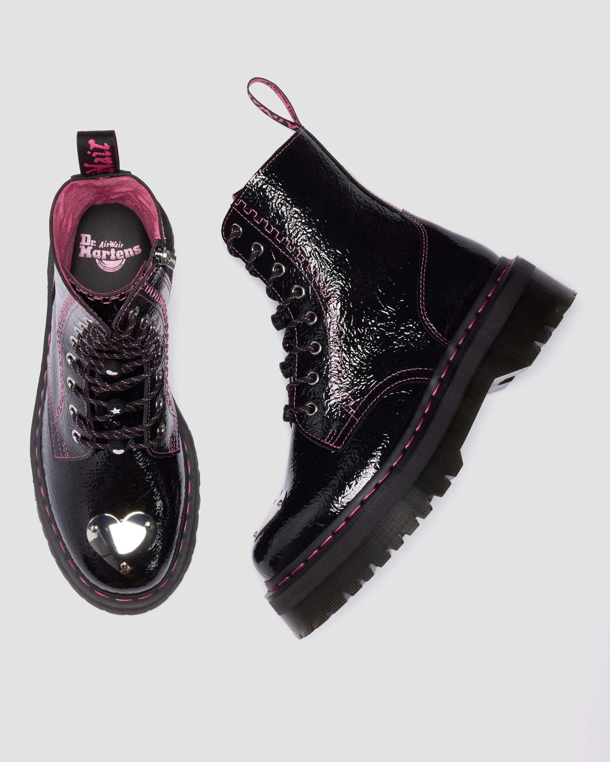 Jadon Distressed Patent Leather Platform Boots in Black | Dr. Martens