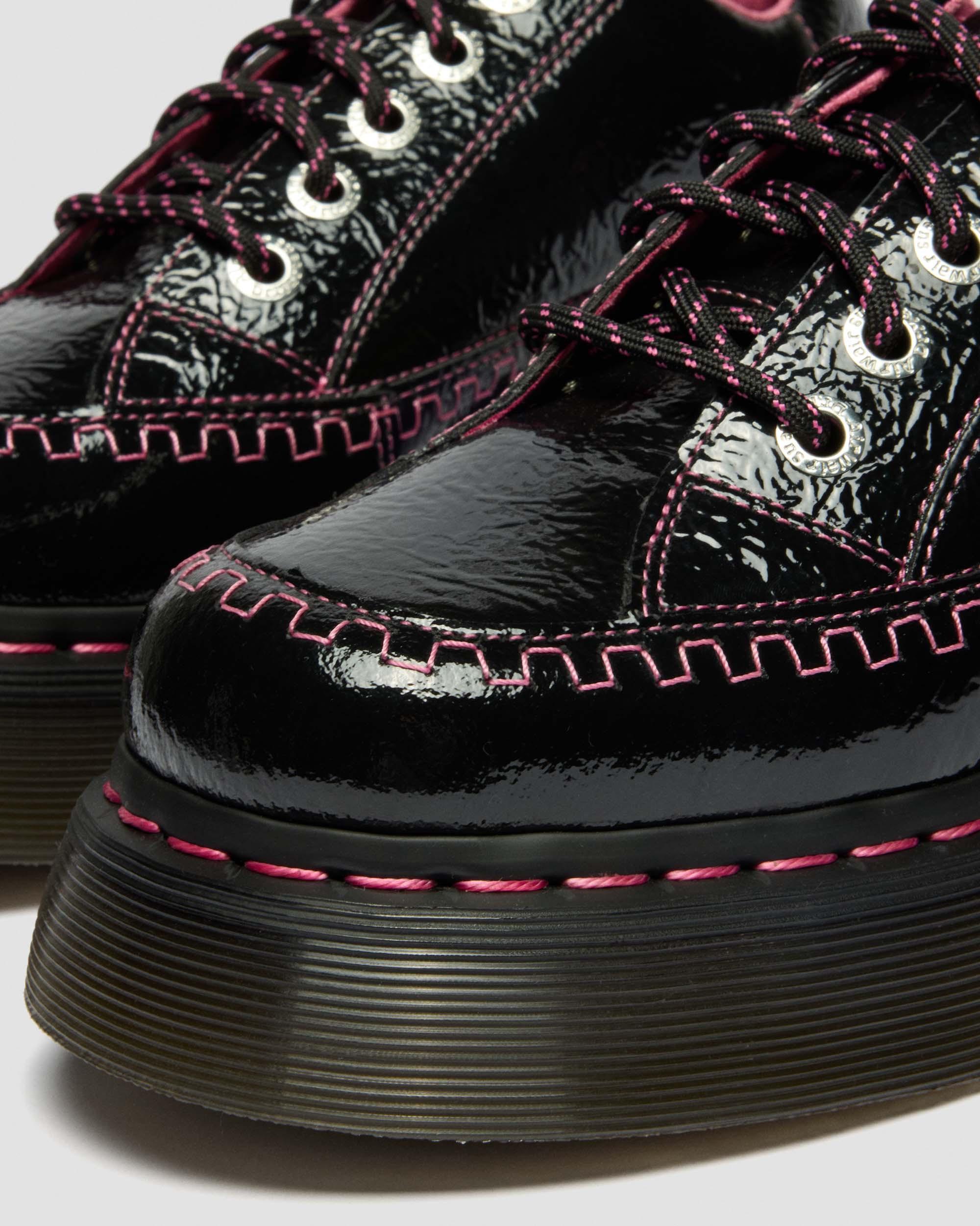 Buzz 5-Eye Distressed Patent Leather Shoes in Black