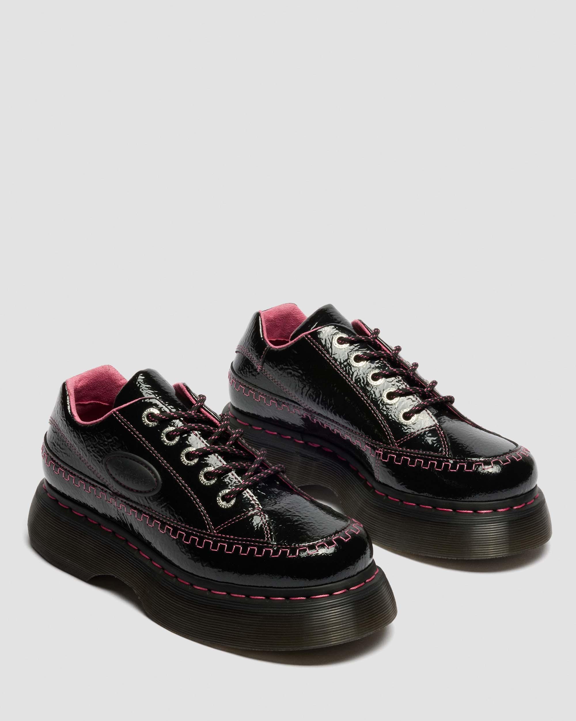 Buzz 5-Eye Distressed Patent Leather Shoes in Black