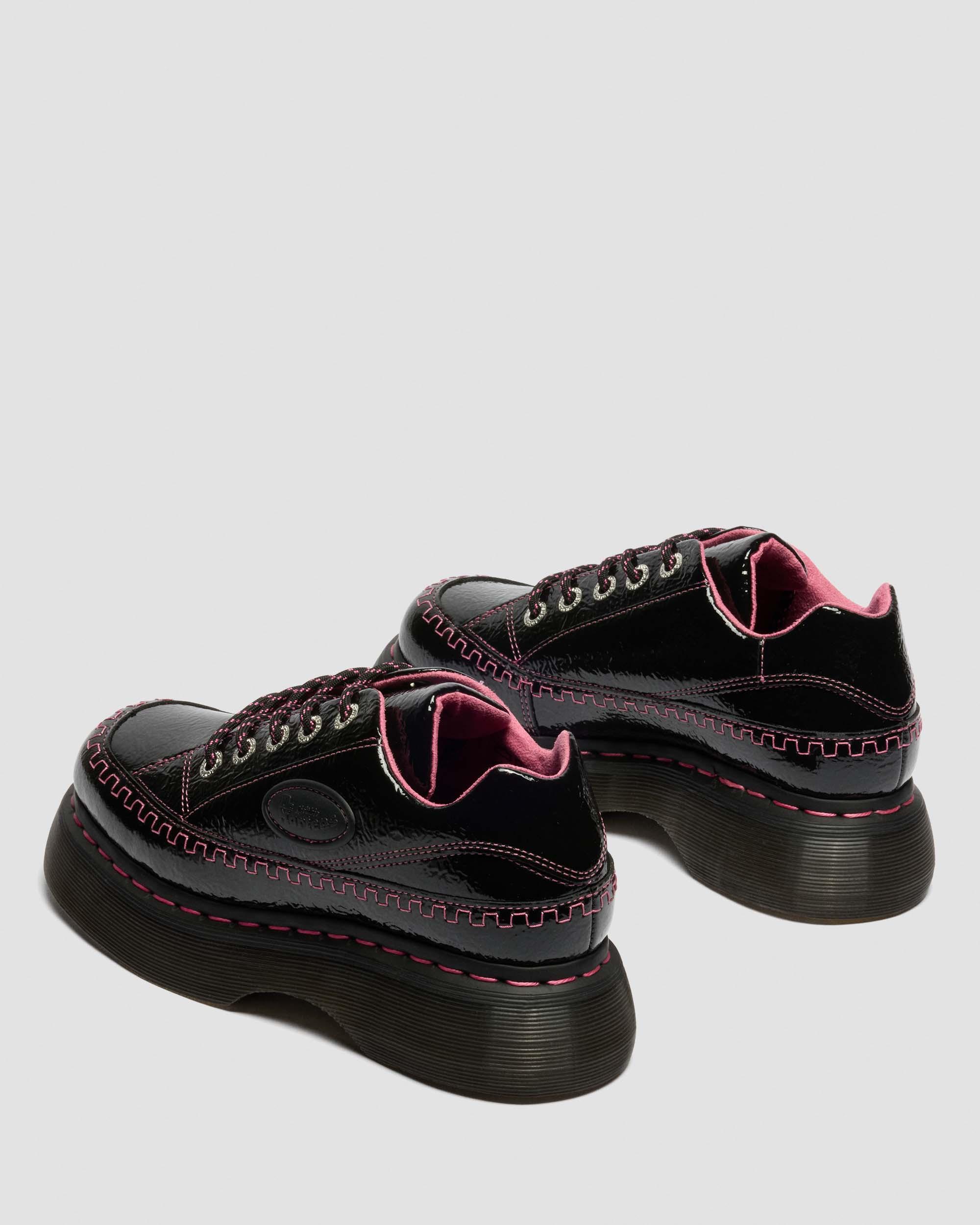 Buzz 5-Eye Distressed Patent Leather Shoes in Black