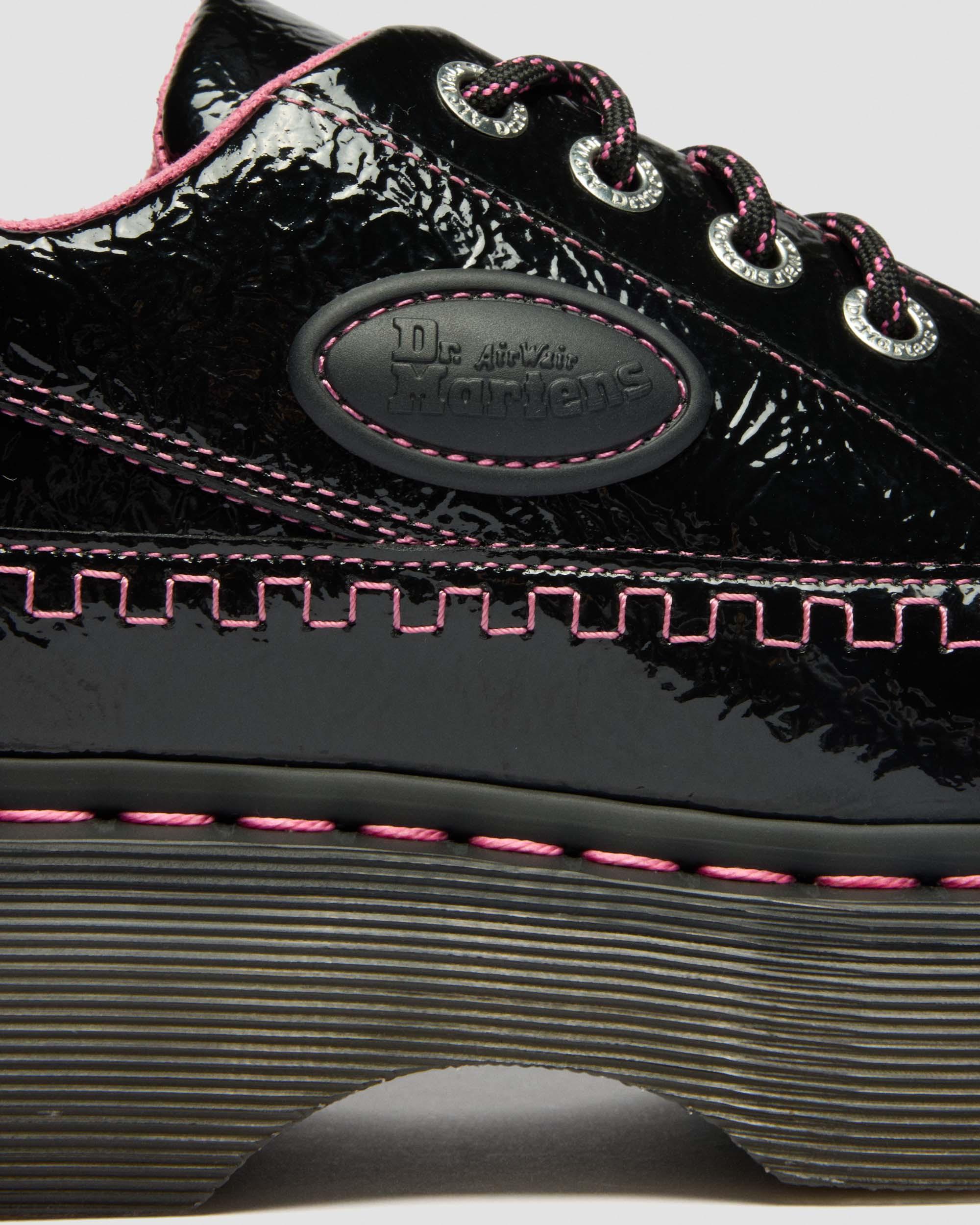 Buzz 5-Eye Distressed Patent Leather Shoes in Black