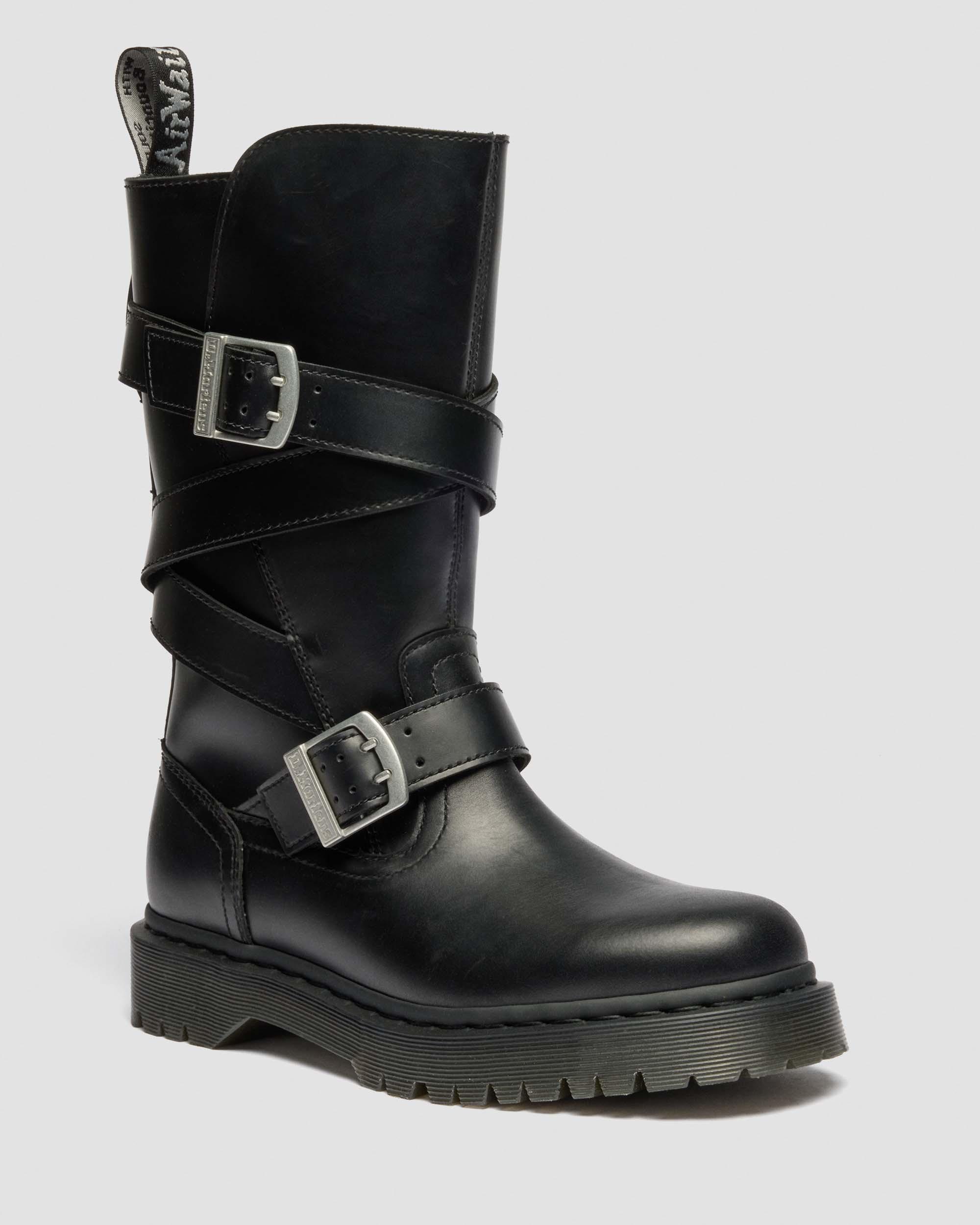 Dr. Martens Anistone Two Strap Leder Biker Stiefel in Schwarz, Größe: 41 97882309B62E37DB439FFE6165BB7C41