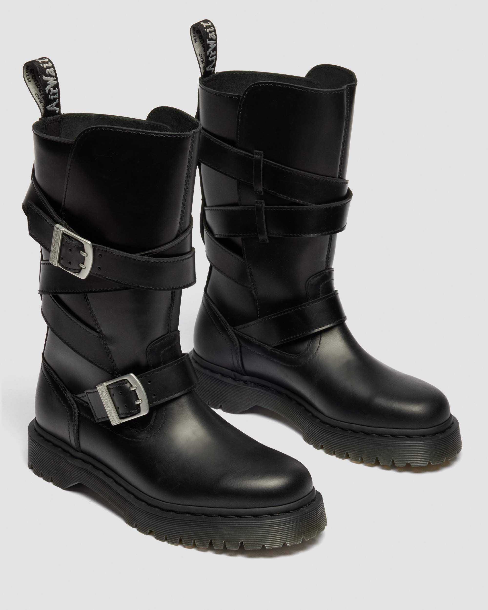Stivali Biker Anistone Two Strap in pelle in Nero
