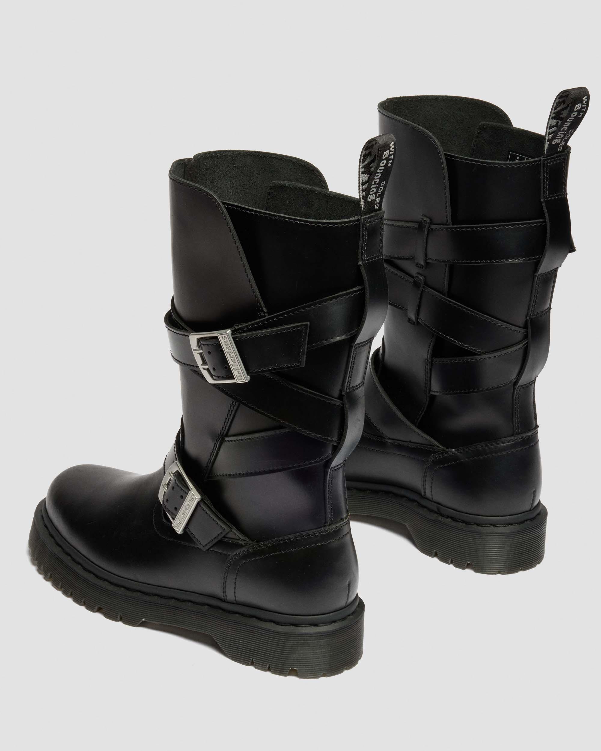 Stivali Biker Anistone Two Strap in pelle in Nero