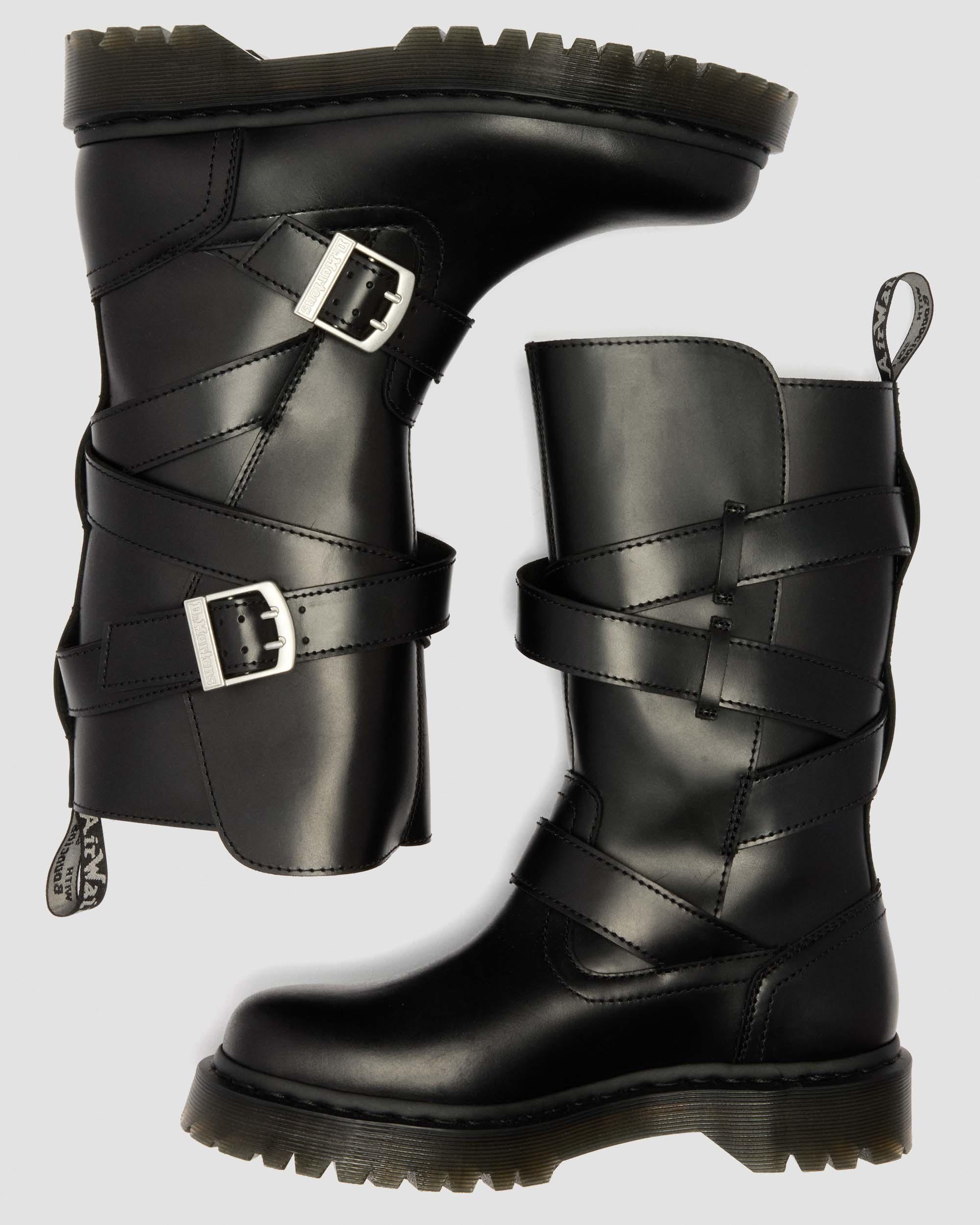 Stivali Biker Anistone Two Strap in pelle in Nero