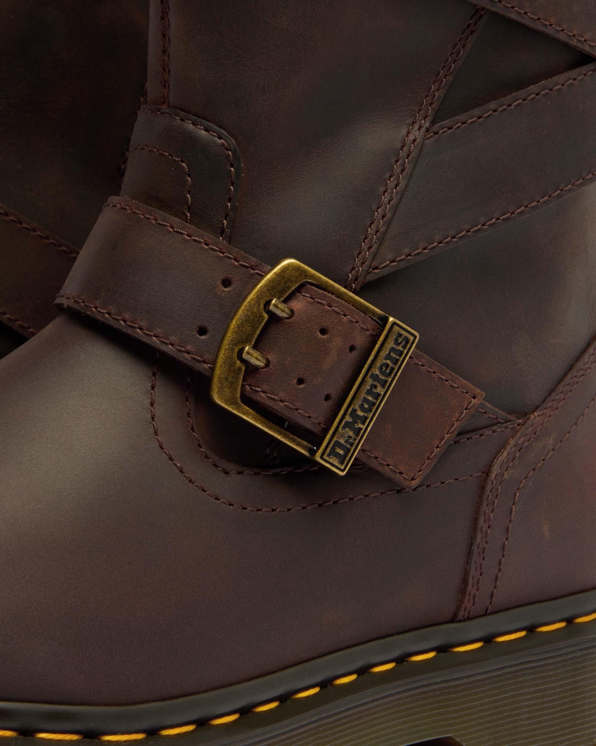 Anistone Two Strap Crazy Horse Leather Biker Boots in Dark Brown