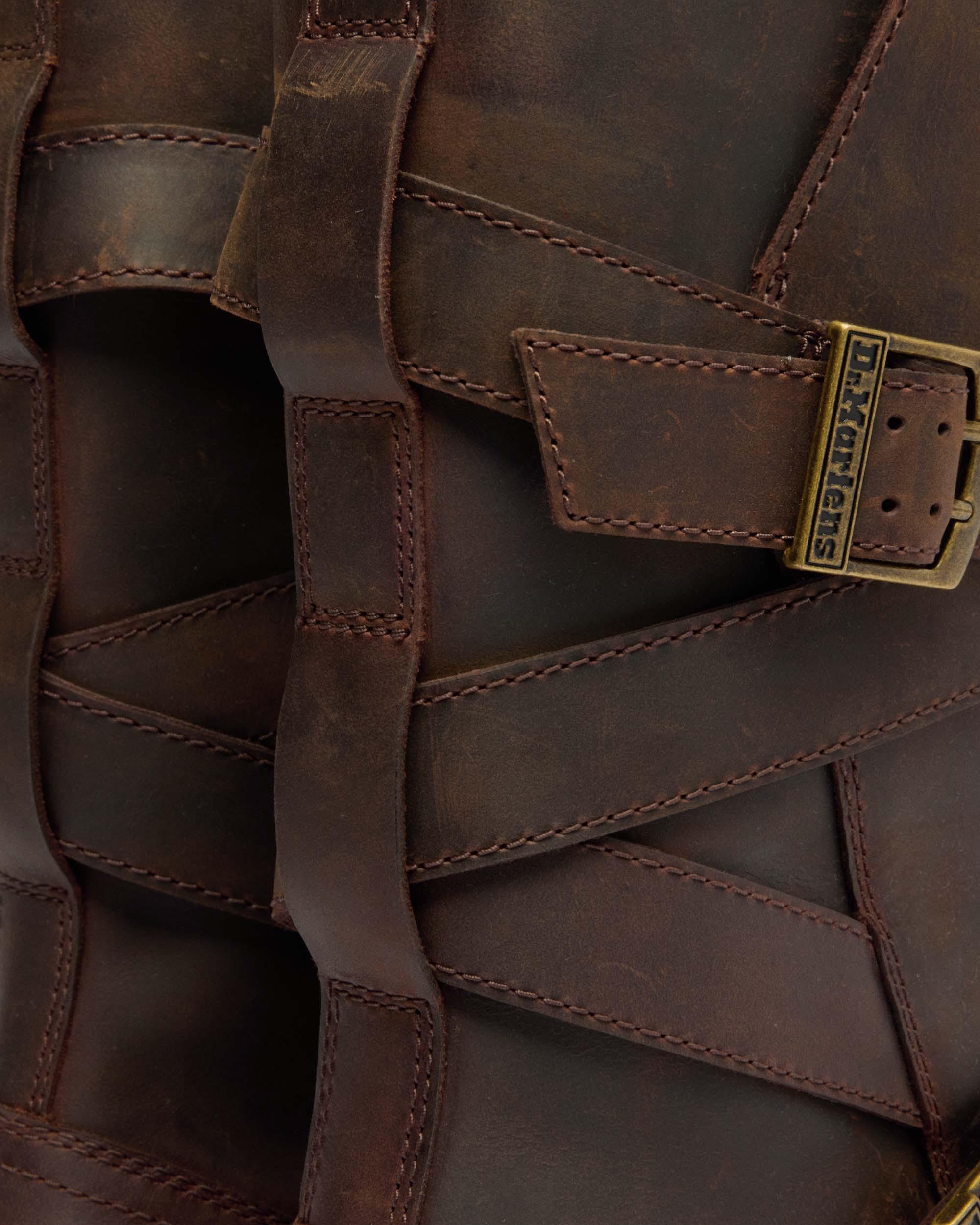 Anistone Two Strap Crazy Horse Leather Biker Boots in Dark Brown